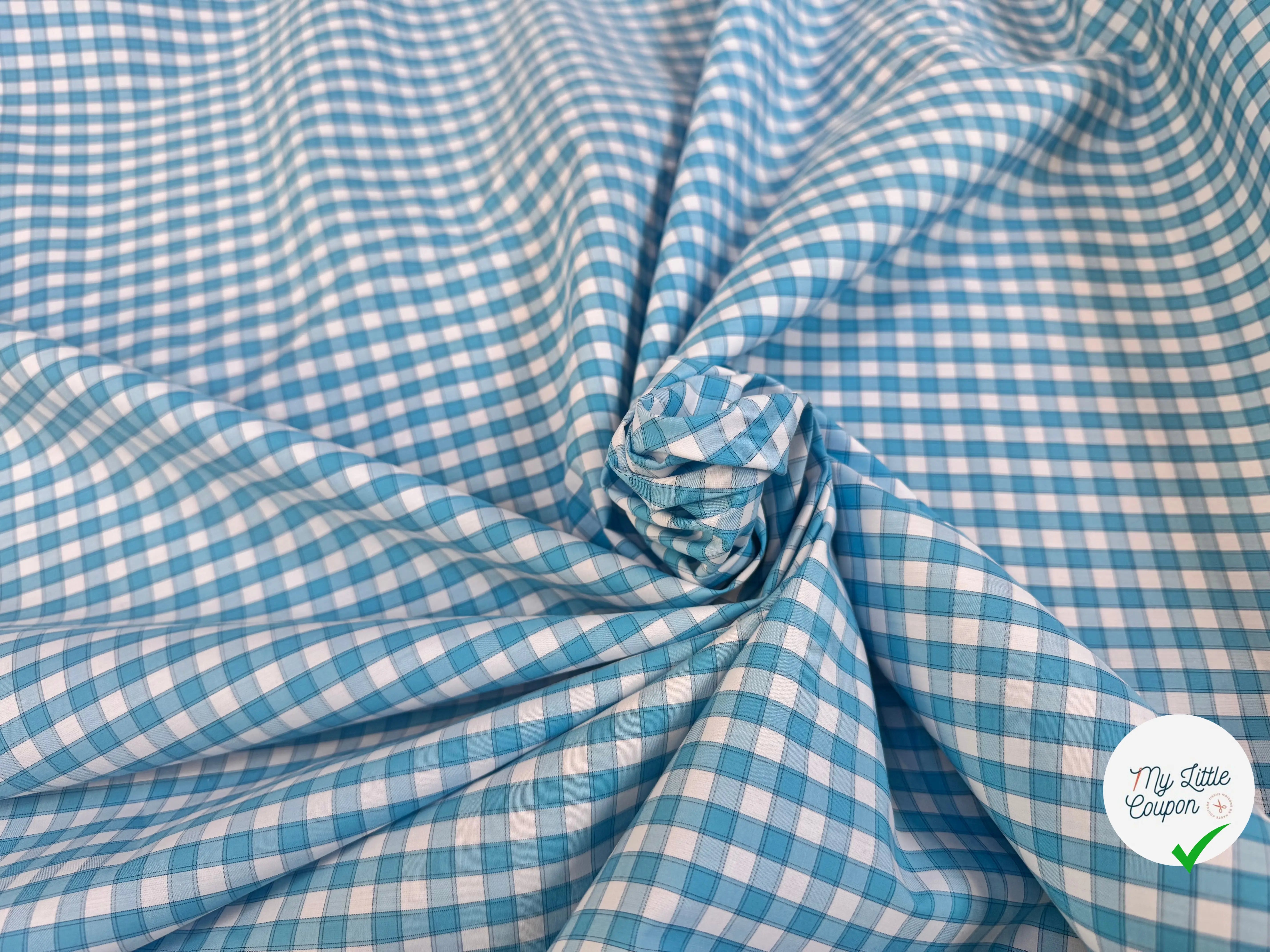 POPELINE DE COTON À CARREAUX BLEU CIEL ET BLANC - My Little Coupon