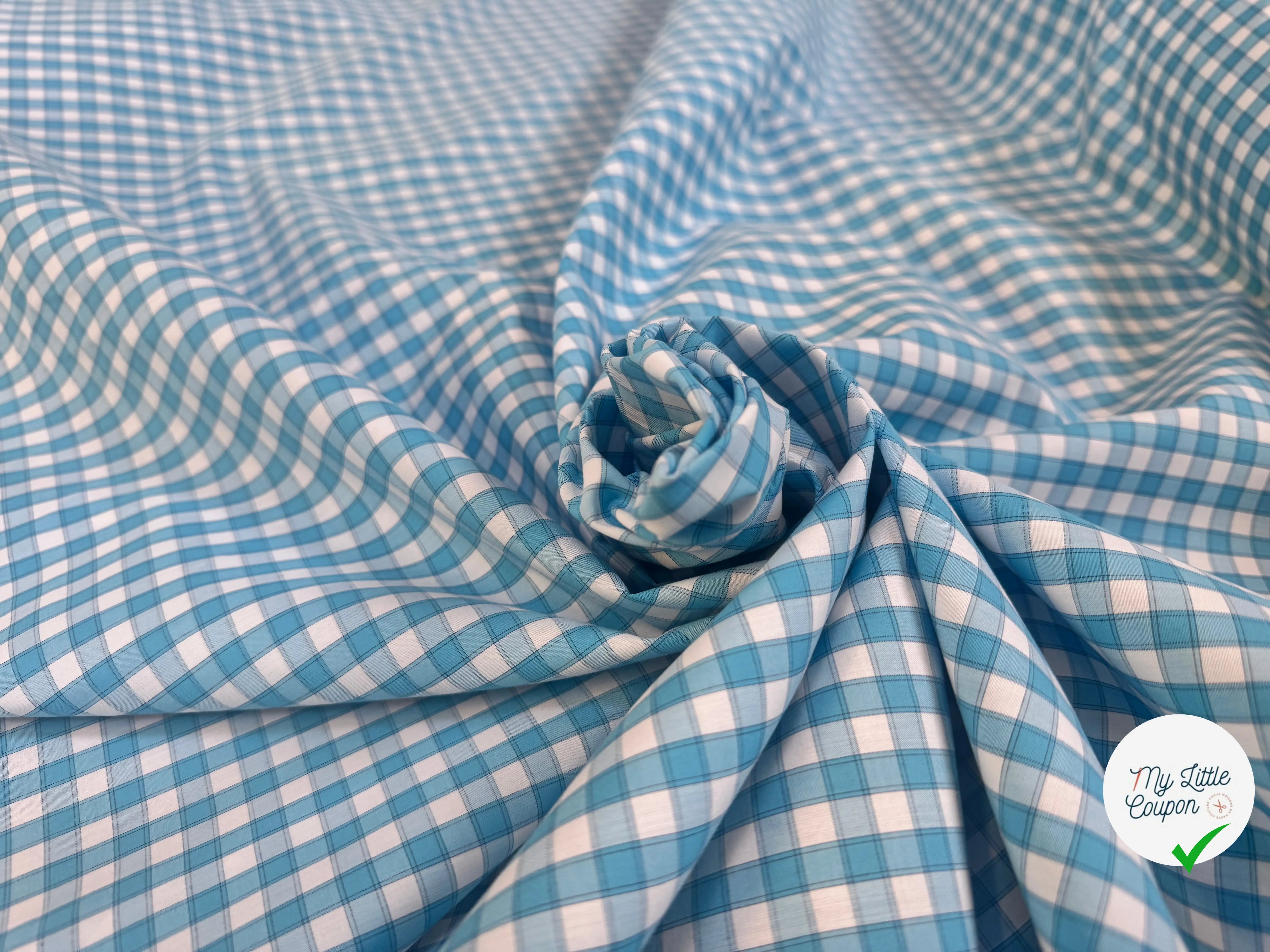 POPELINE DE COTON À CARREAUX BLEU CIEL ET BLANC - My Little Coupon