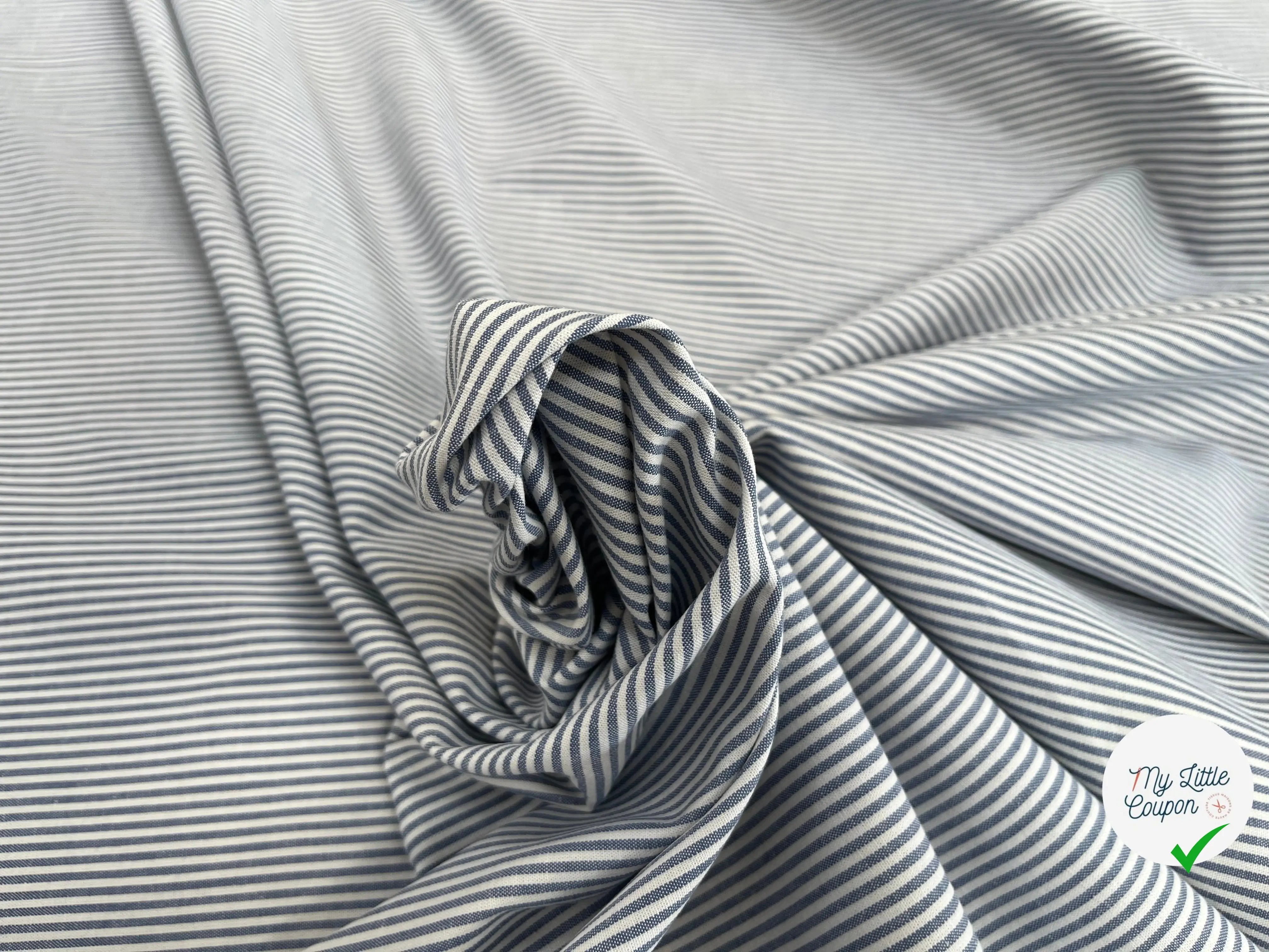 POPELINE DE COTON À RAYURE BLEU BLANC 100% COTON - My Little Coupon