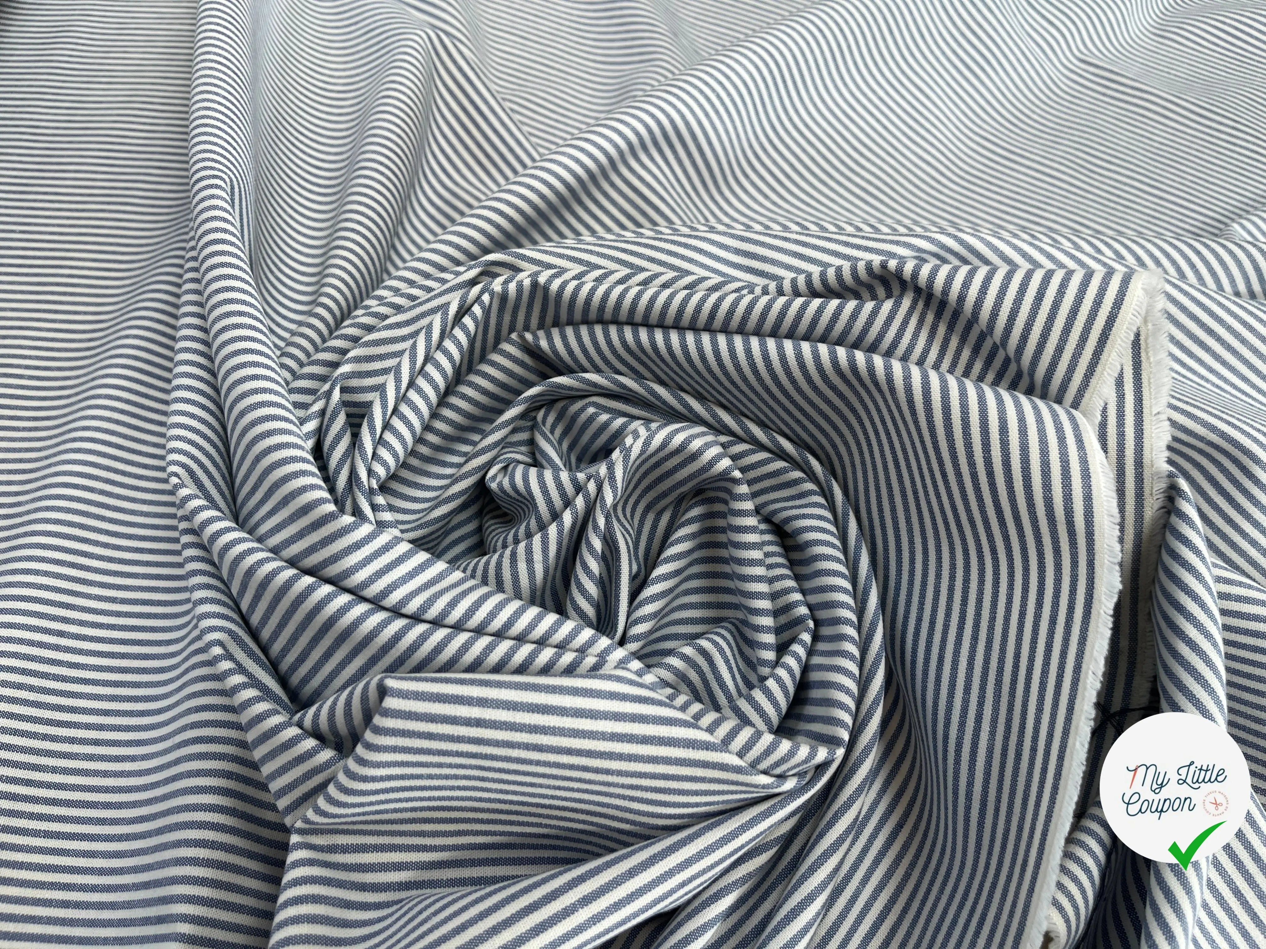 POPELINE DE COTON À RAYURE BLEU BLANC 100% COTON - My Little Coupon