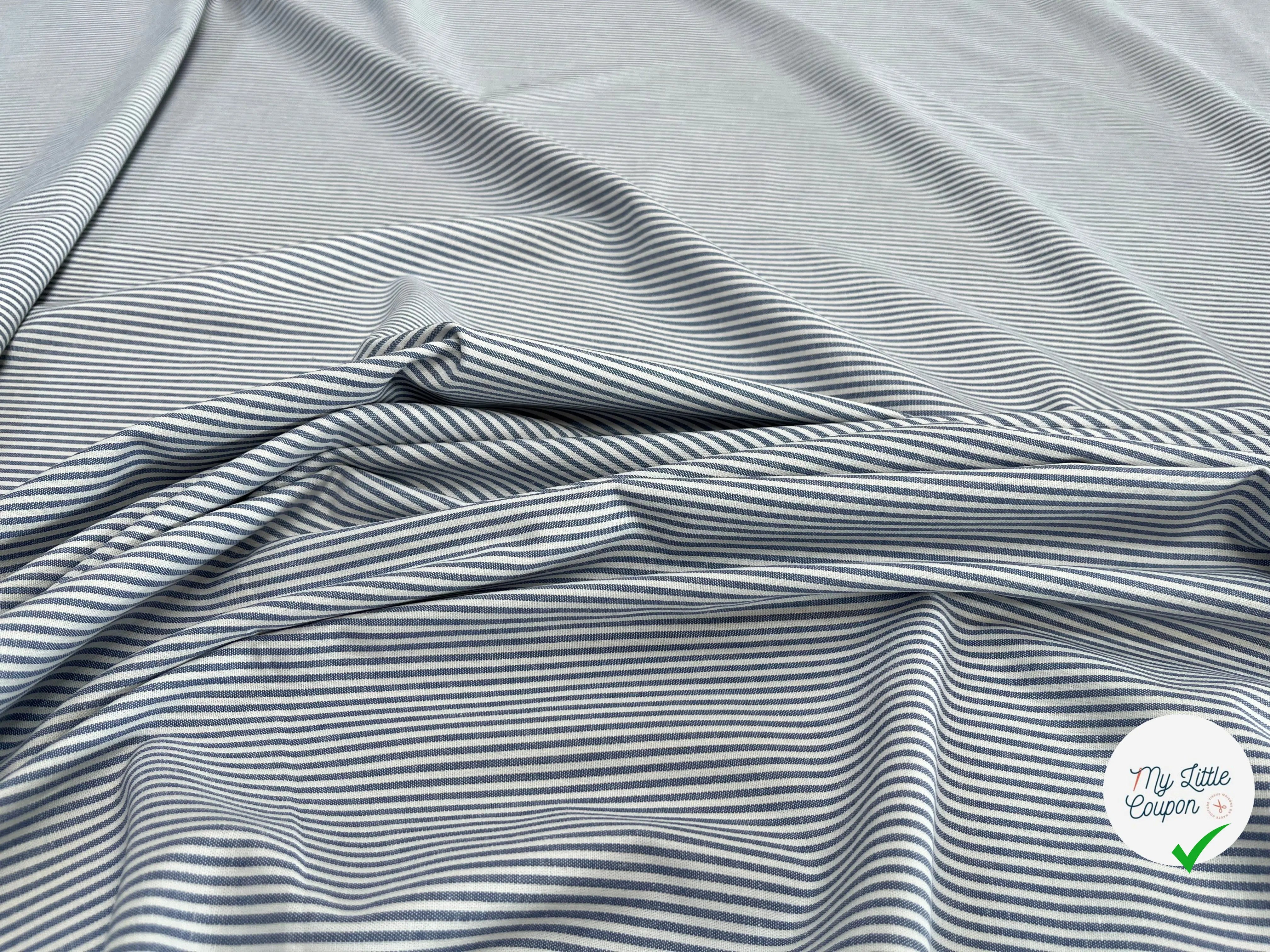 POPELINE DE COTON À RAYURE BLEU BLANC 100% COTON - My Little Coupon
