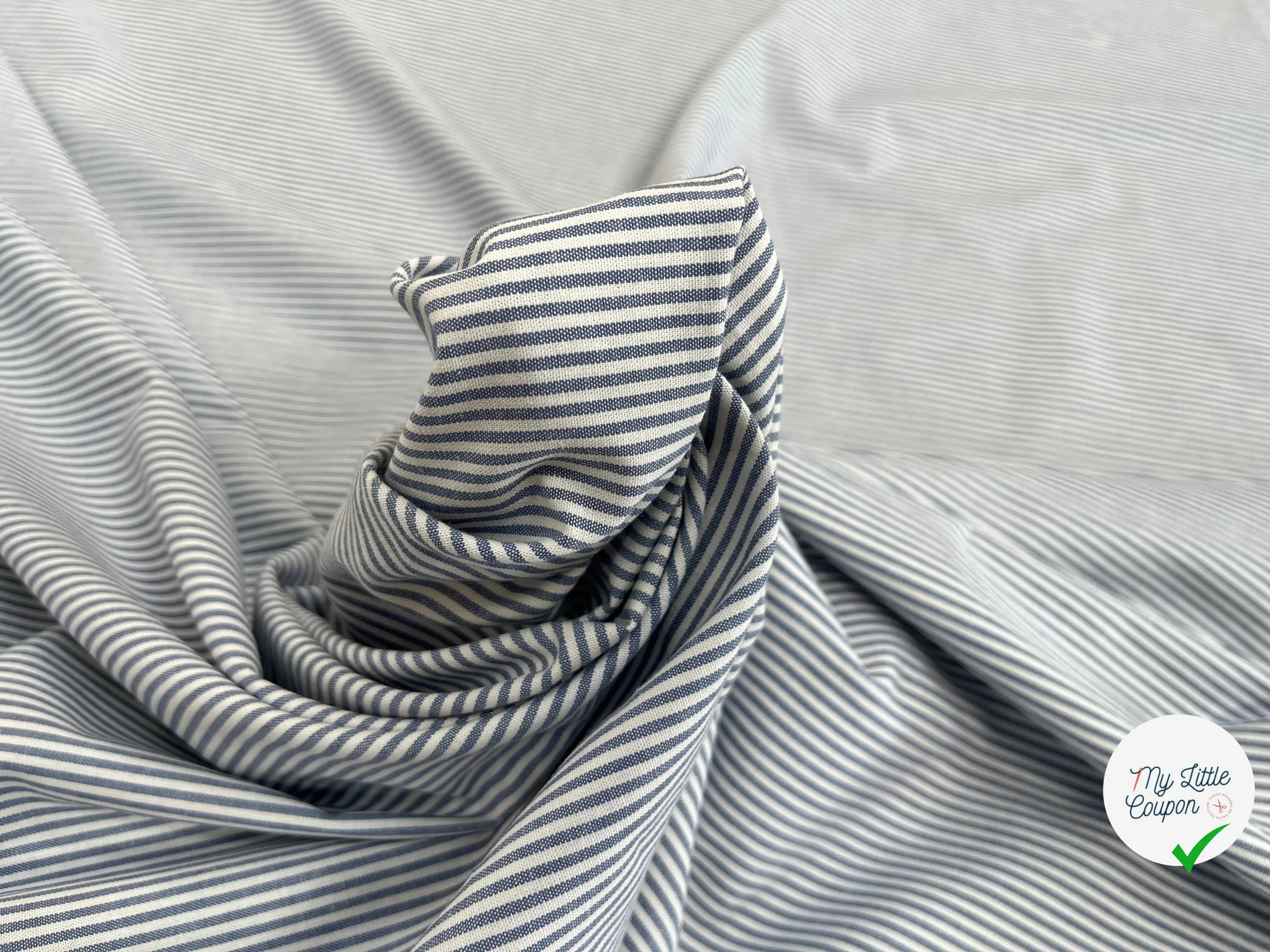 POPELINE DE COTON À RAYURE BLEU BLANC 100% COTON - My Little Coupon