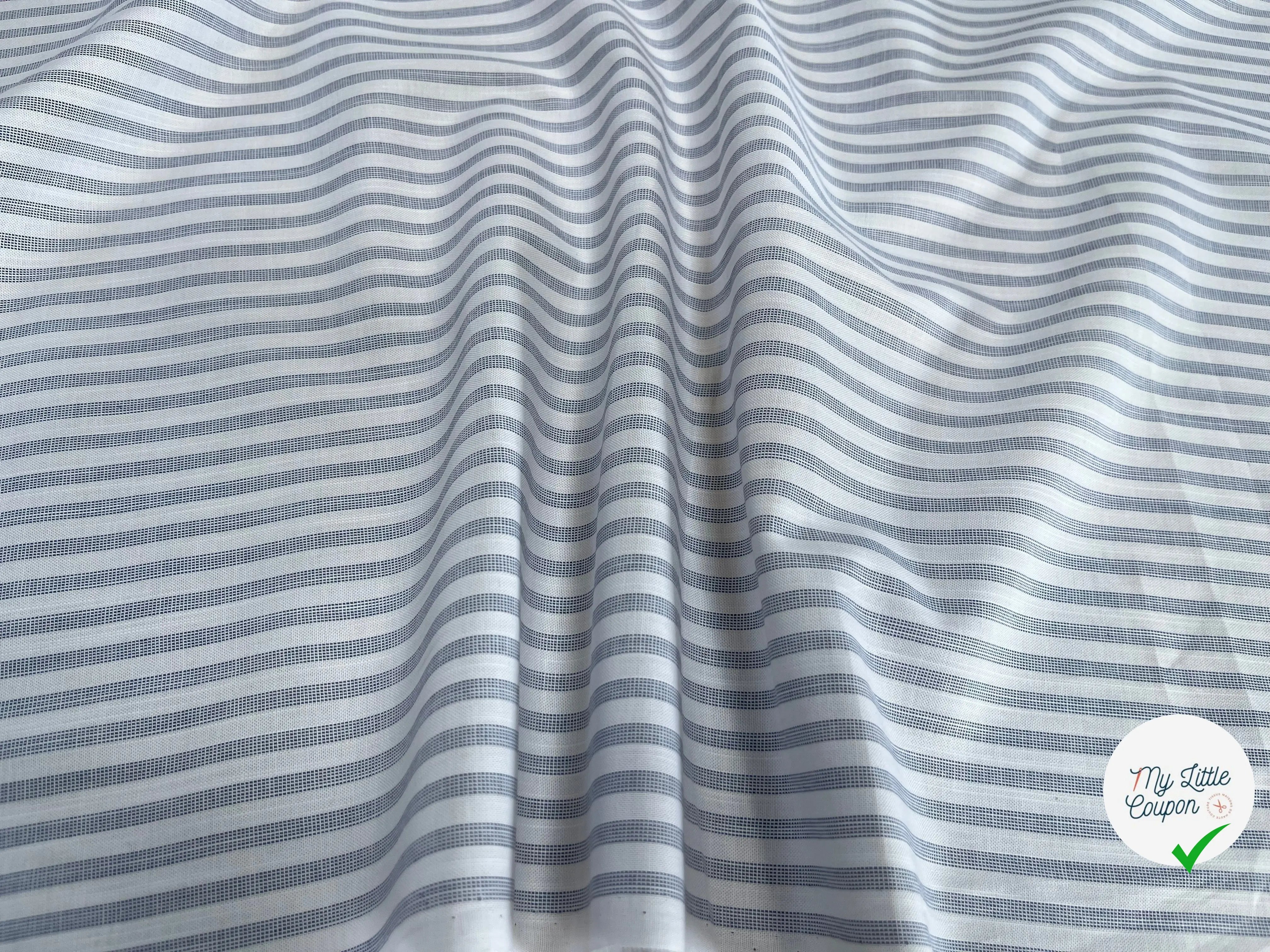 POPELINE DE COTON À RAYURE BLEU FOND BLANC - My Little Coupon