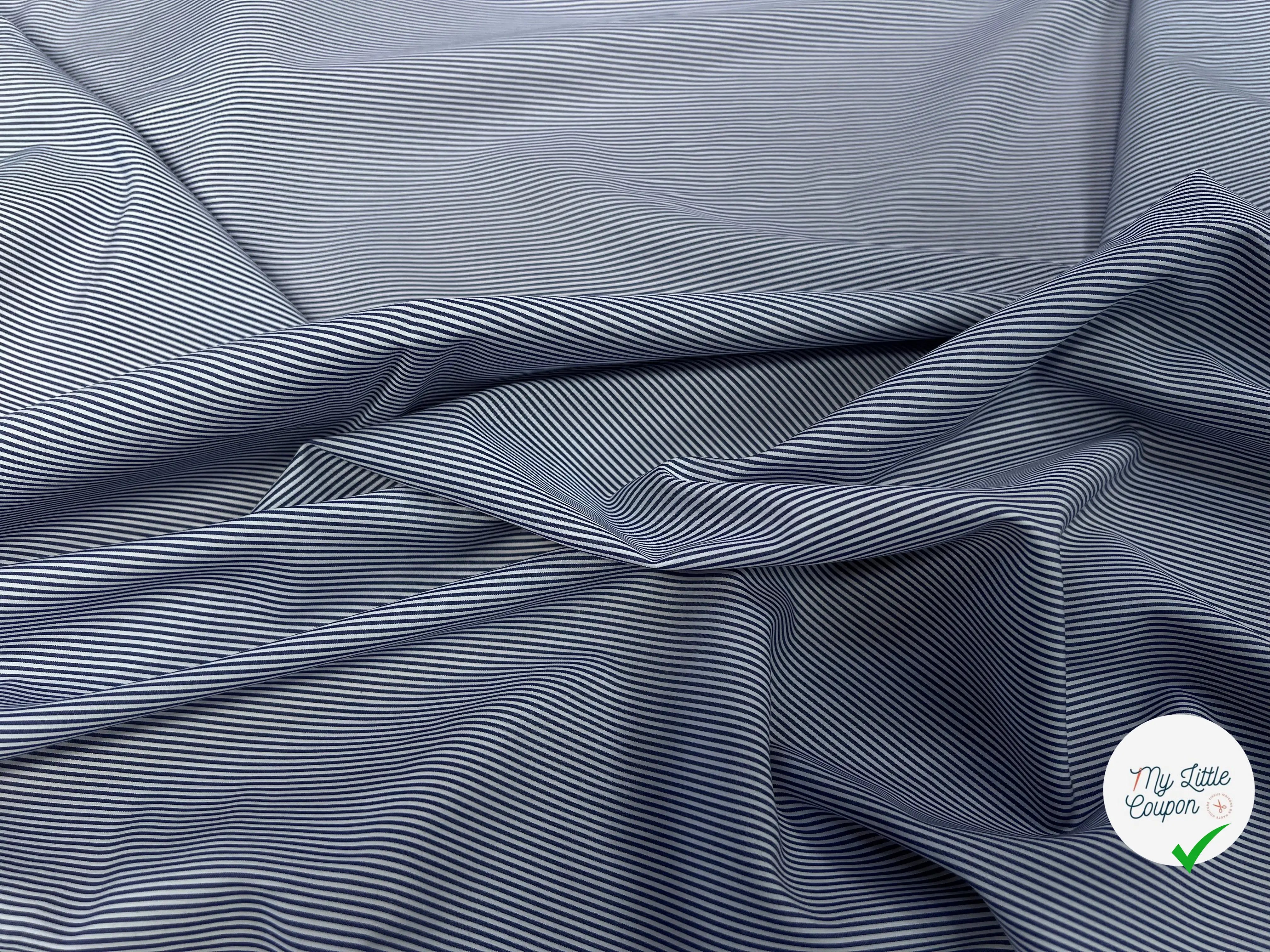 POPELINE DE COTON À RAYURE MARINE BLANC - My Little Coupon