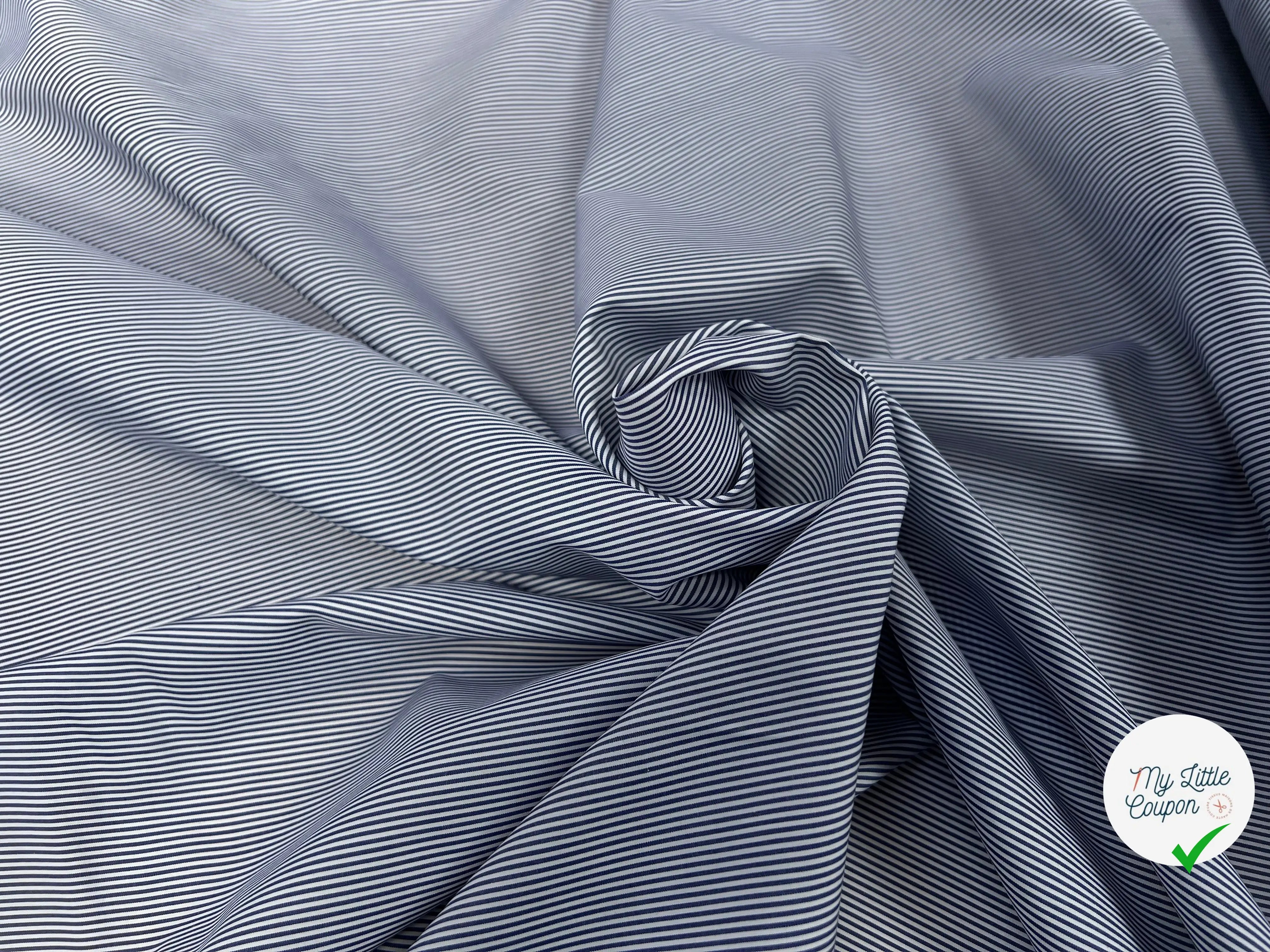 POPELINE DE COTON À RAYURE MARINE BLANC - My Little Coupon