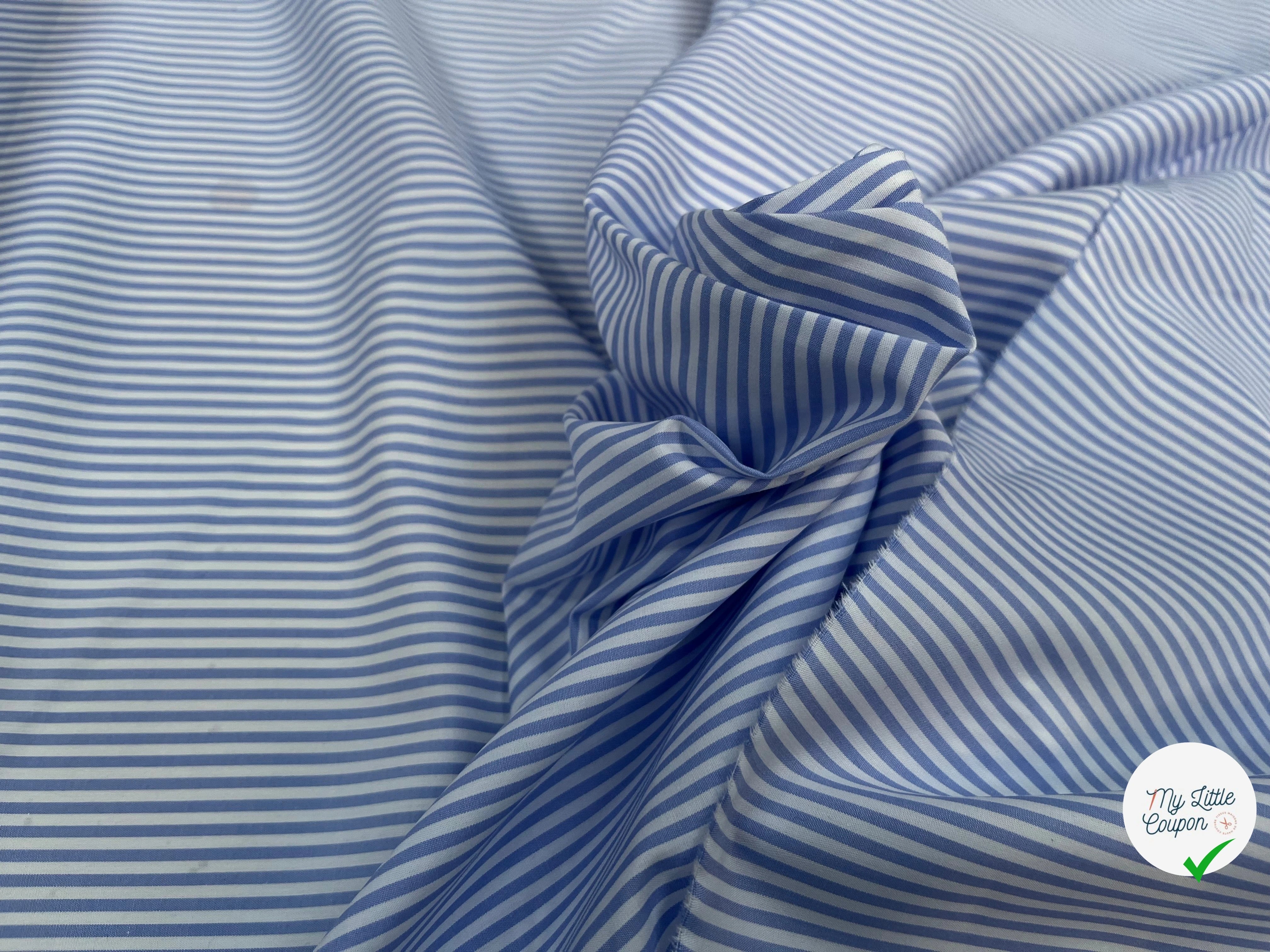 POPELINE DE COTON À RAYURES HORIZONTALES BLEU CLAIRE ET BLANC - My Little Coupon