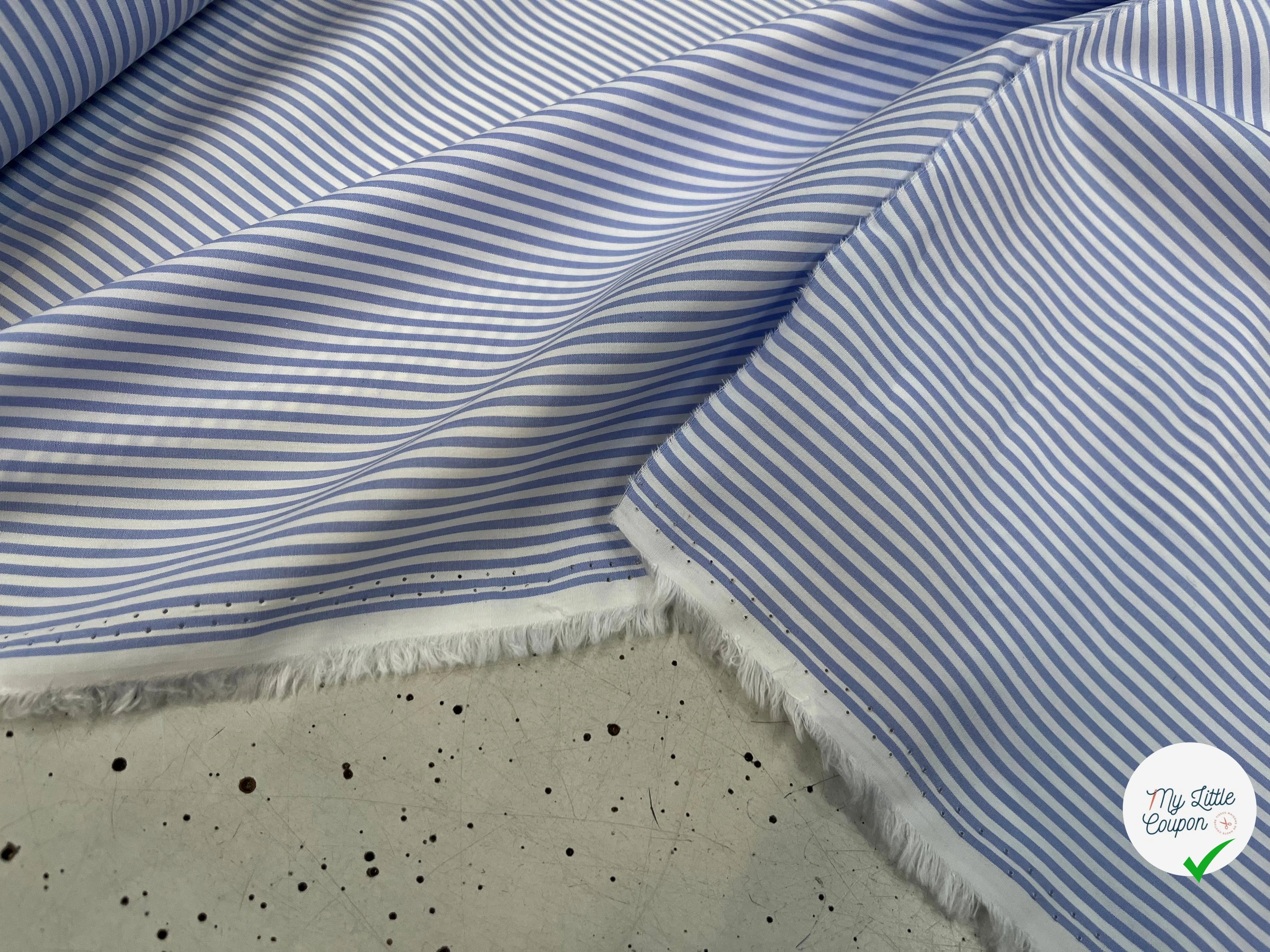 POPELINE DE COTON À RAYURES HORIZONTALES BLEU CLAIRE ET BLANC - My Little Coupon