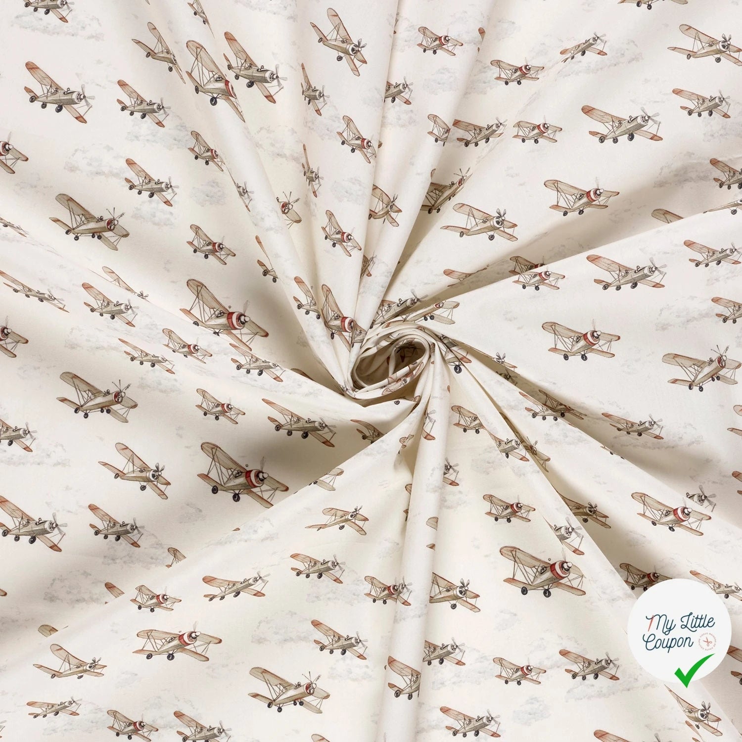 POPELINE DE COTON AVIONS DE CHASSE FOND BLANC CASSÉ - My Little Coupon