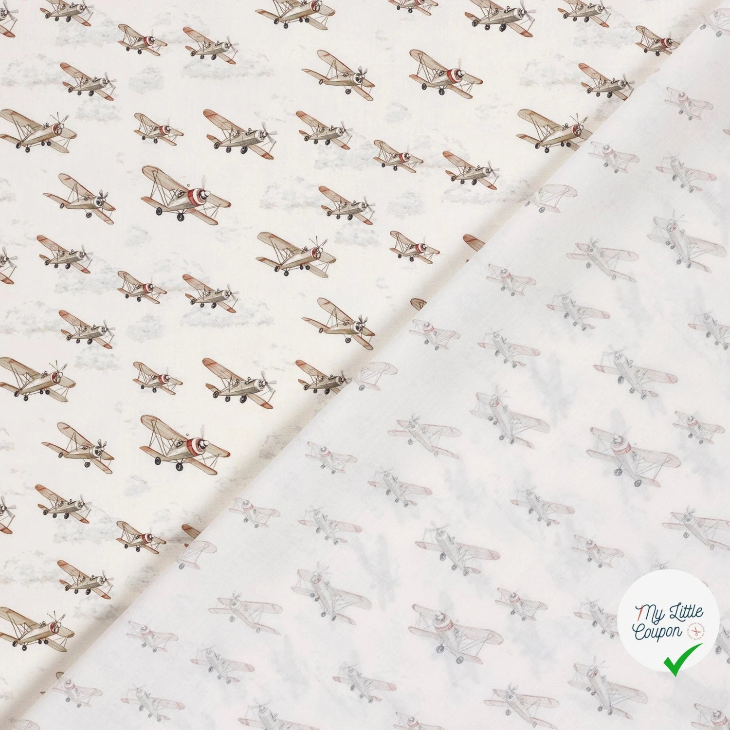 POPELINE DE COTON AVIONS DE CHASSE FOND BLANC CASSÉ - My Little Coupon