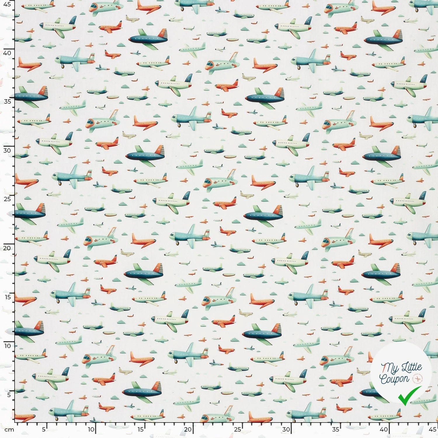 POPELINE DE COTON AVIONS FOND BLANC - My Little Coupon