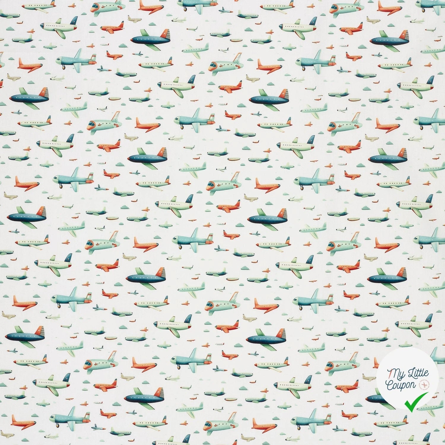 POPELINE DE COTON AVIONS FOND BLANC - My Little Coupon