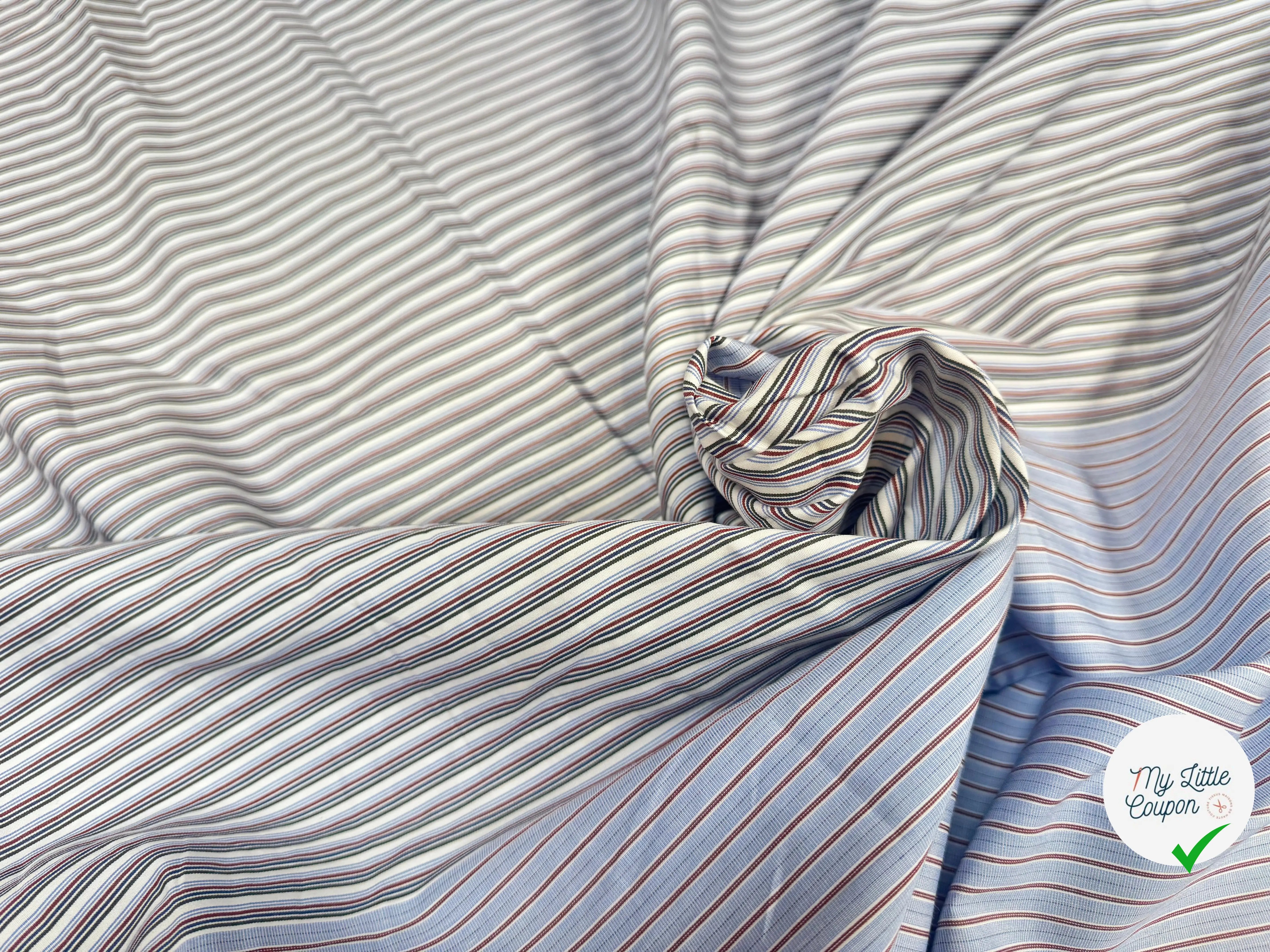 POPELINE DE COTON BI LAIZE RAYURES FOND BLEU ET MULTICOLOR - My Little Coupon