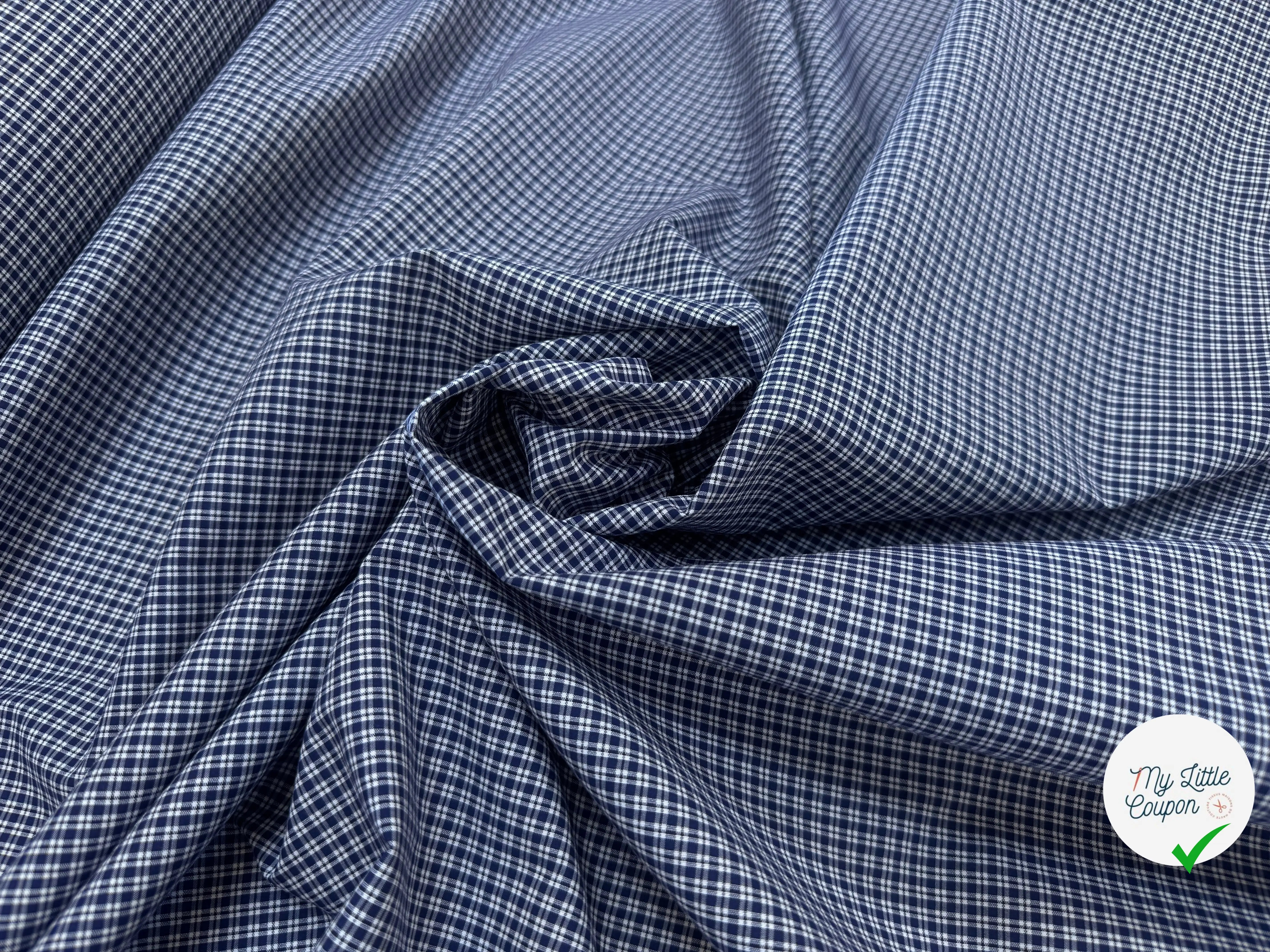 POPELINE DE COTON BLEU MARINE A PETITS CARREAUX BLANC - My Little Coupon