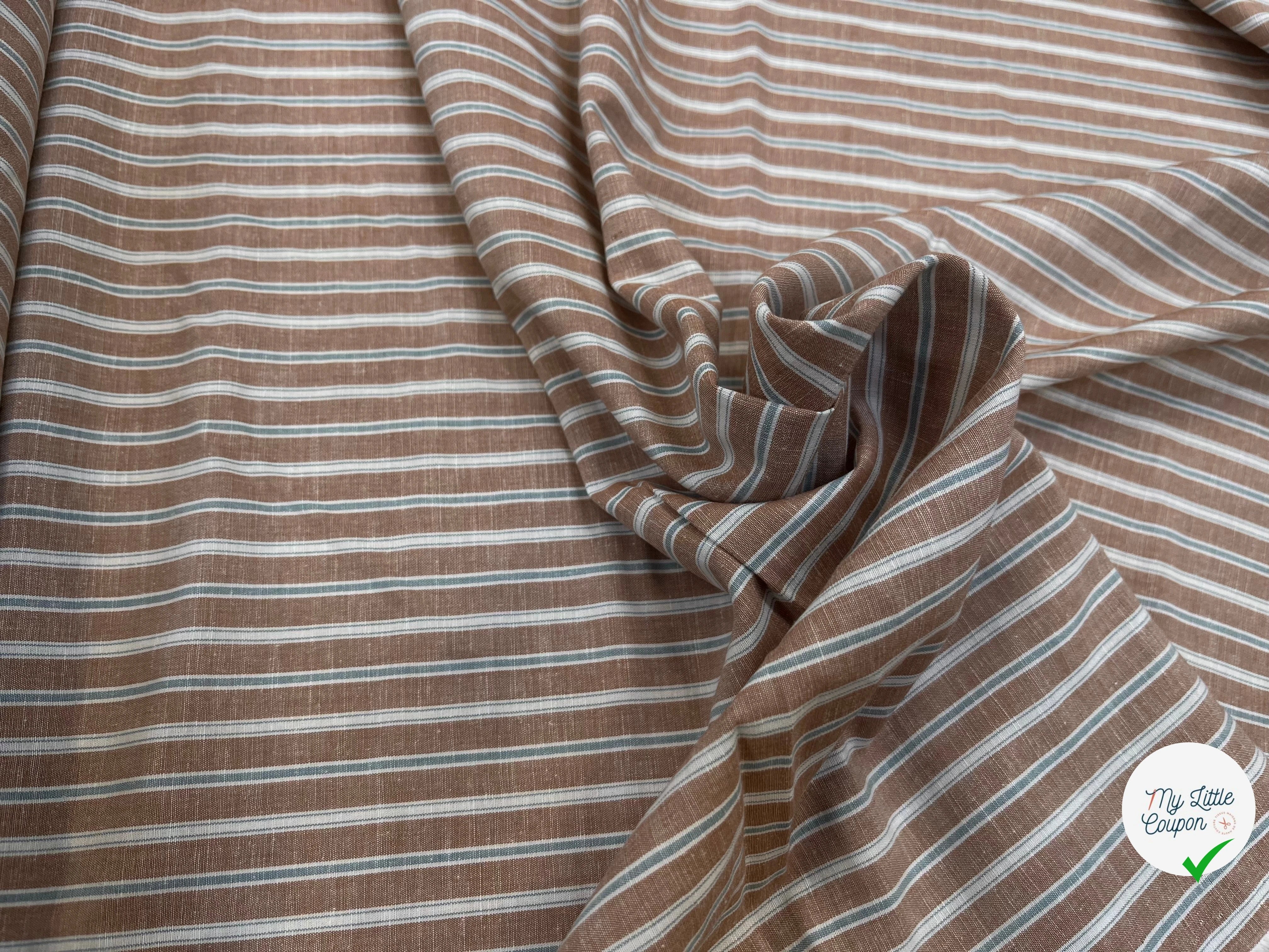 POPELINE DE COTON CANELLE À RAYURES BLEUES ET BLANCHES - My Little Coupon
