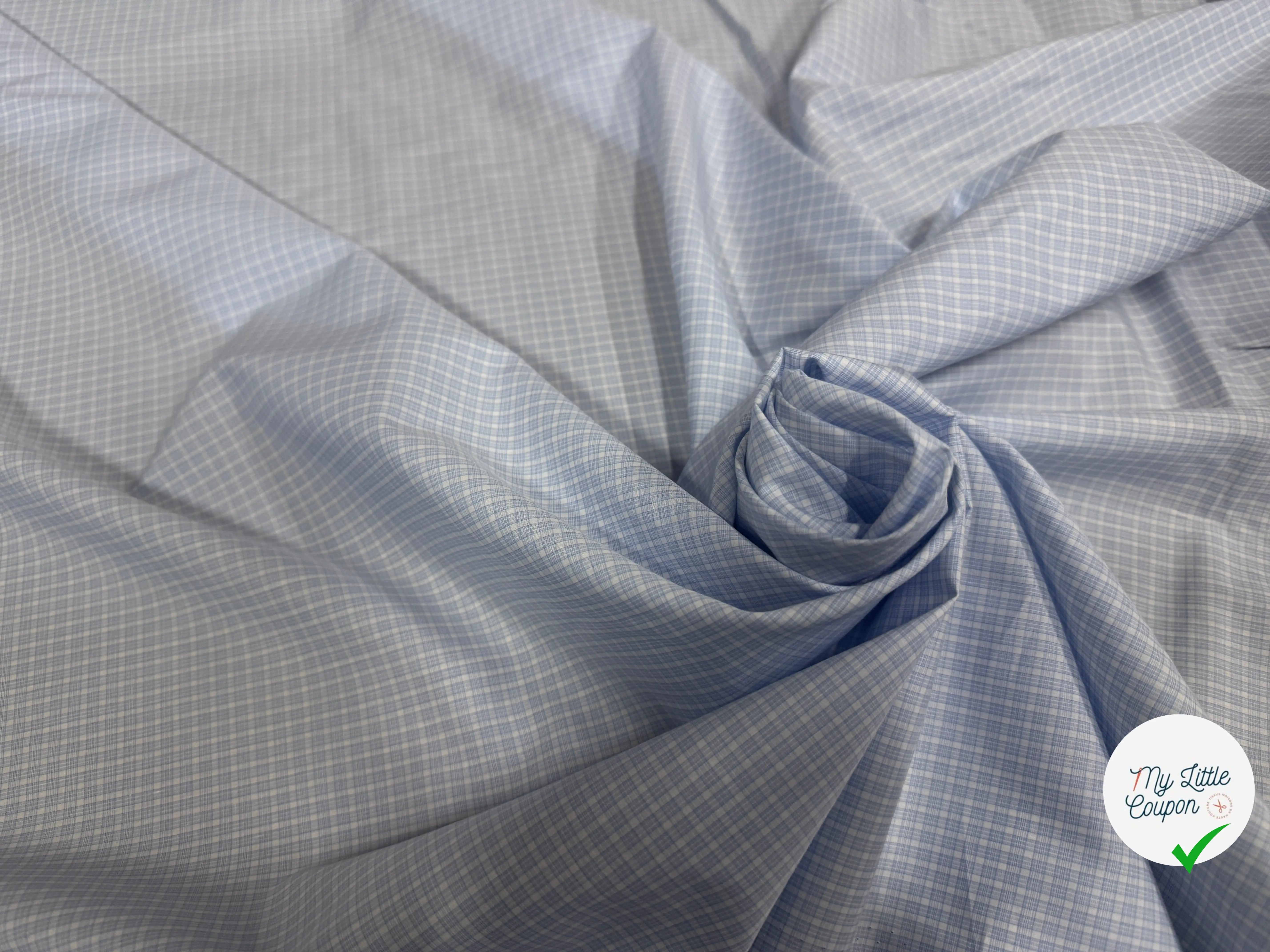 POPELINE DE COTON CARREAUX DE BLEU CLAIR - My Little Coupon