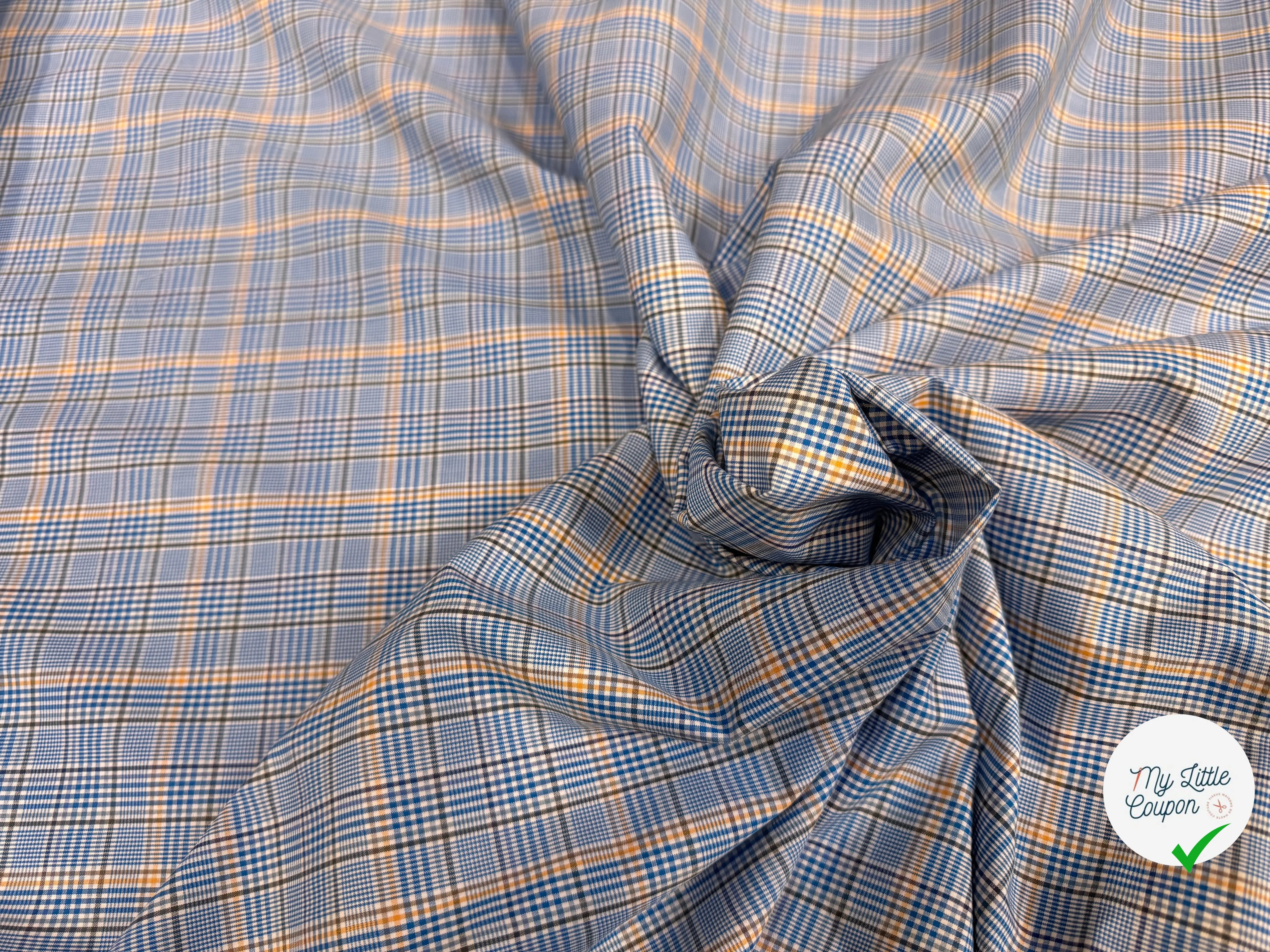 POPELINE DE COTON CARREAUX ELEGANCE DE JAUNE & BLEU - My Little Coupon