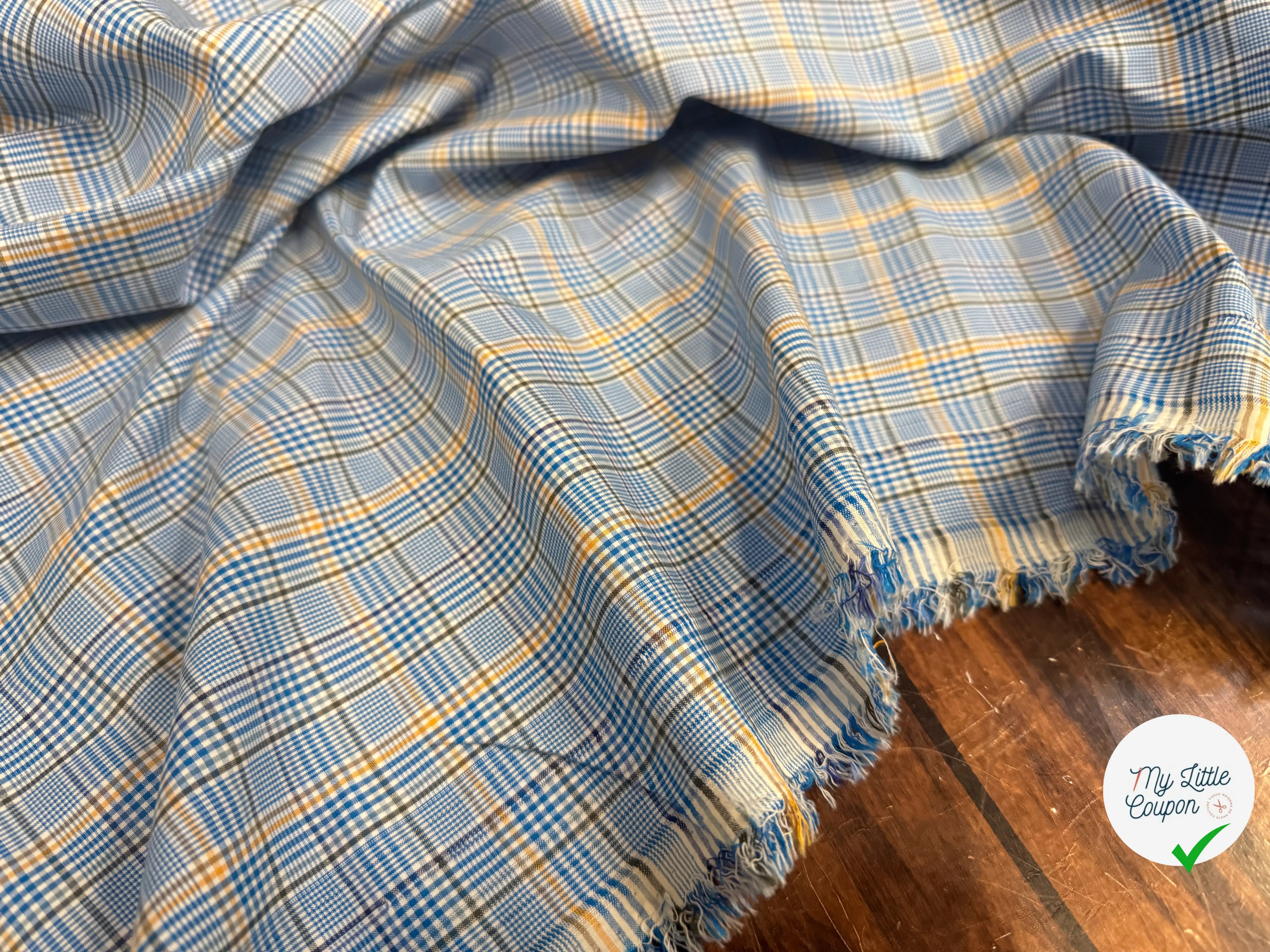 POPELINE DE COTON CARREAUX ELEGANCE DE JAUNE & BLEU - My Little Coupon