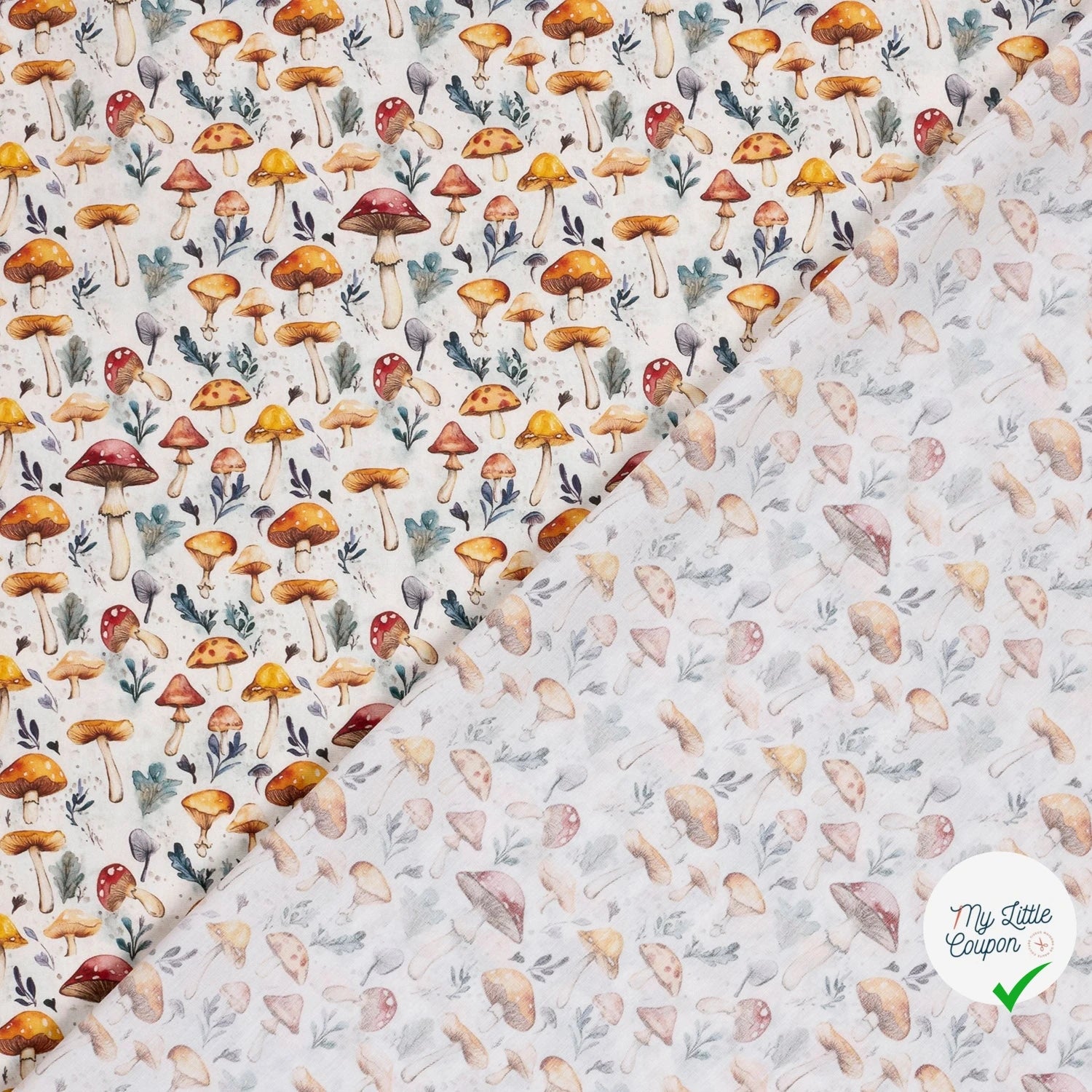 POPELINE DE COTON CHAMPIGNONS BLANC CASSÉ - My Little Coupon
