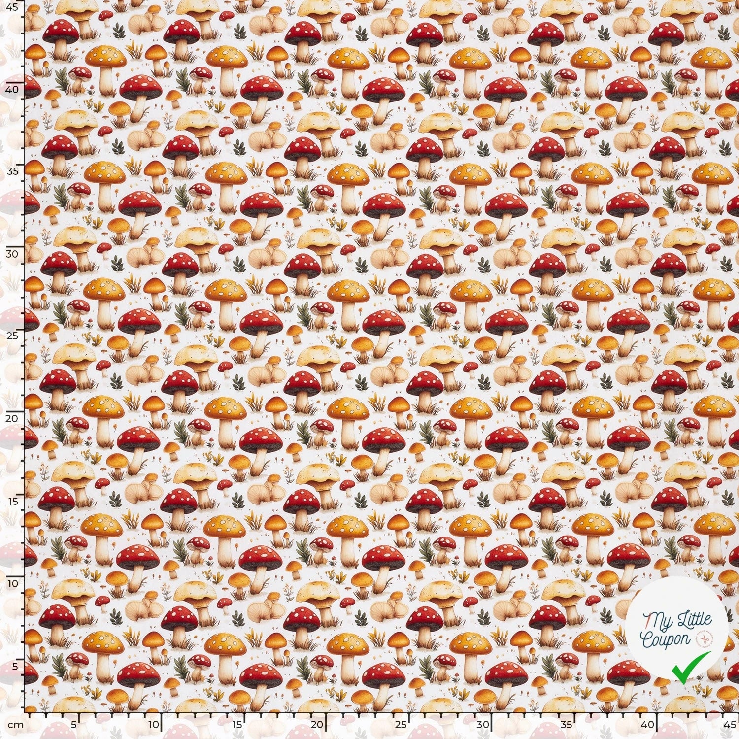 POPELINE DE COTON CHAMPIGNONS FOND BLANC - My Little Coupon