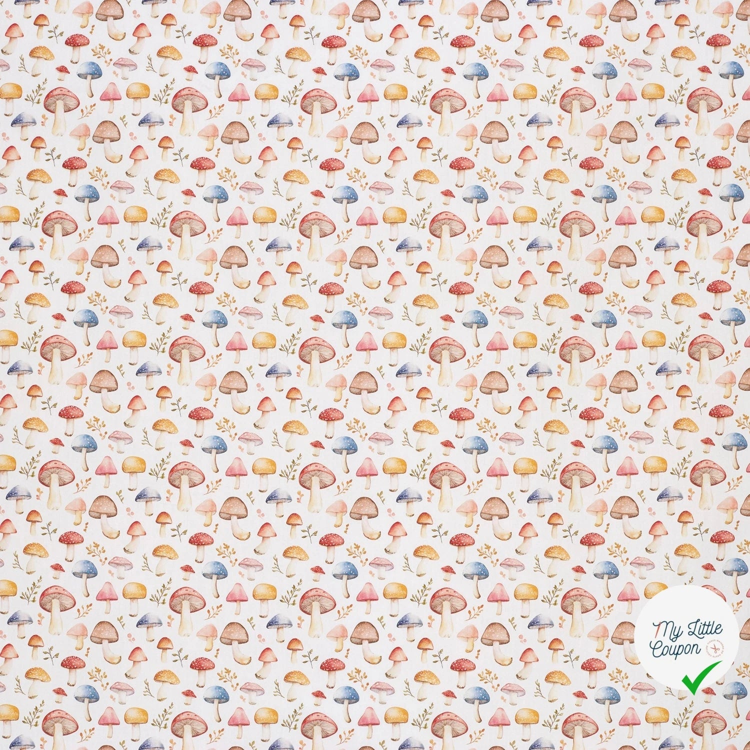 POPELINE DE COTON CHAMPIGNONS FOND BLANC TRANSPARENT - My Little Coupon
