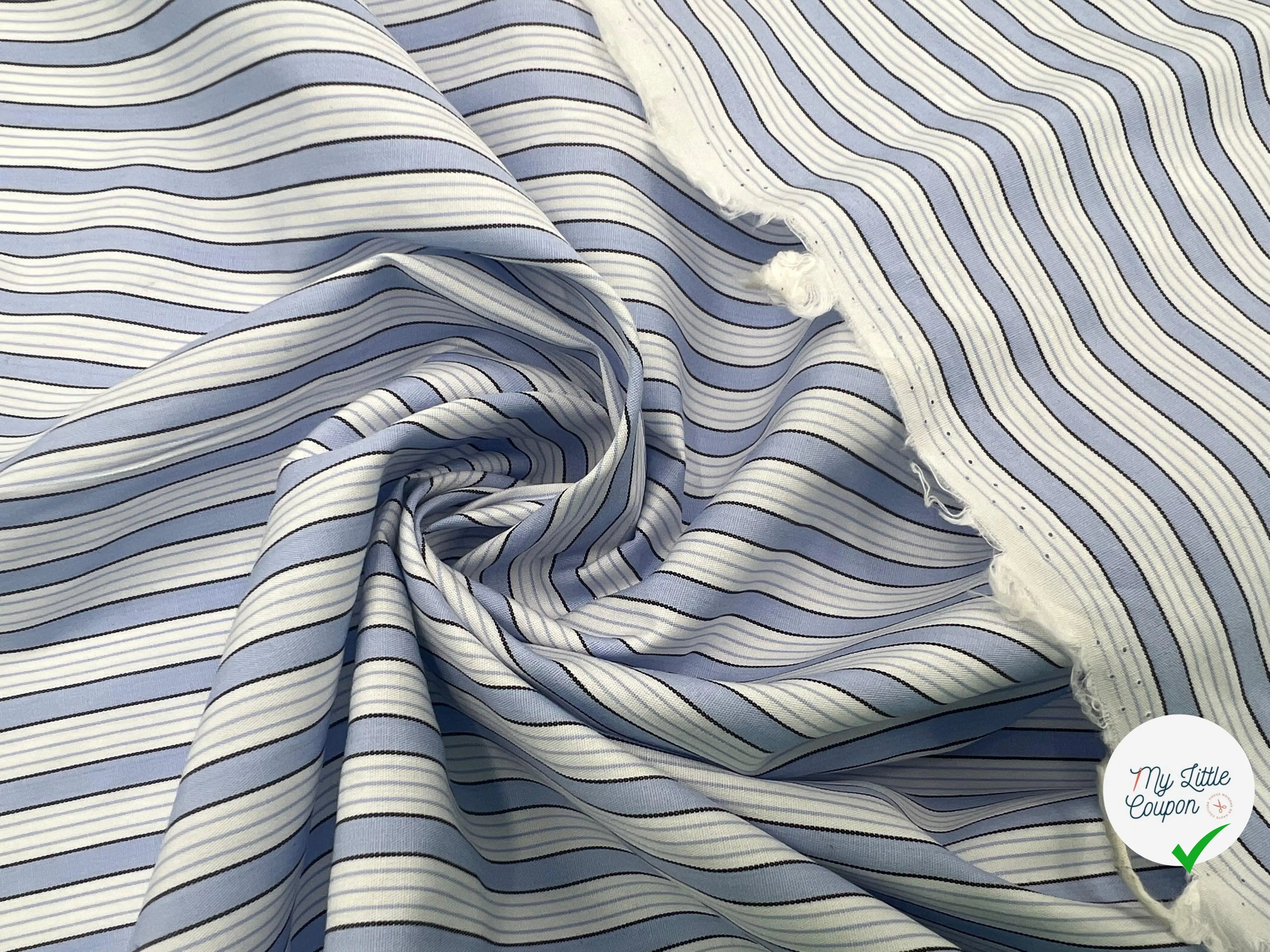 POPELINE DE COTON CHEMISE RAYURES BLEU CIEL CLASSIQUE CHIC - My Little Coupon - tissu - coudre