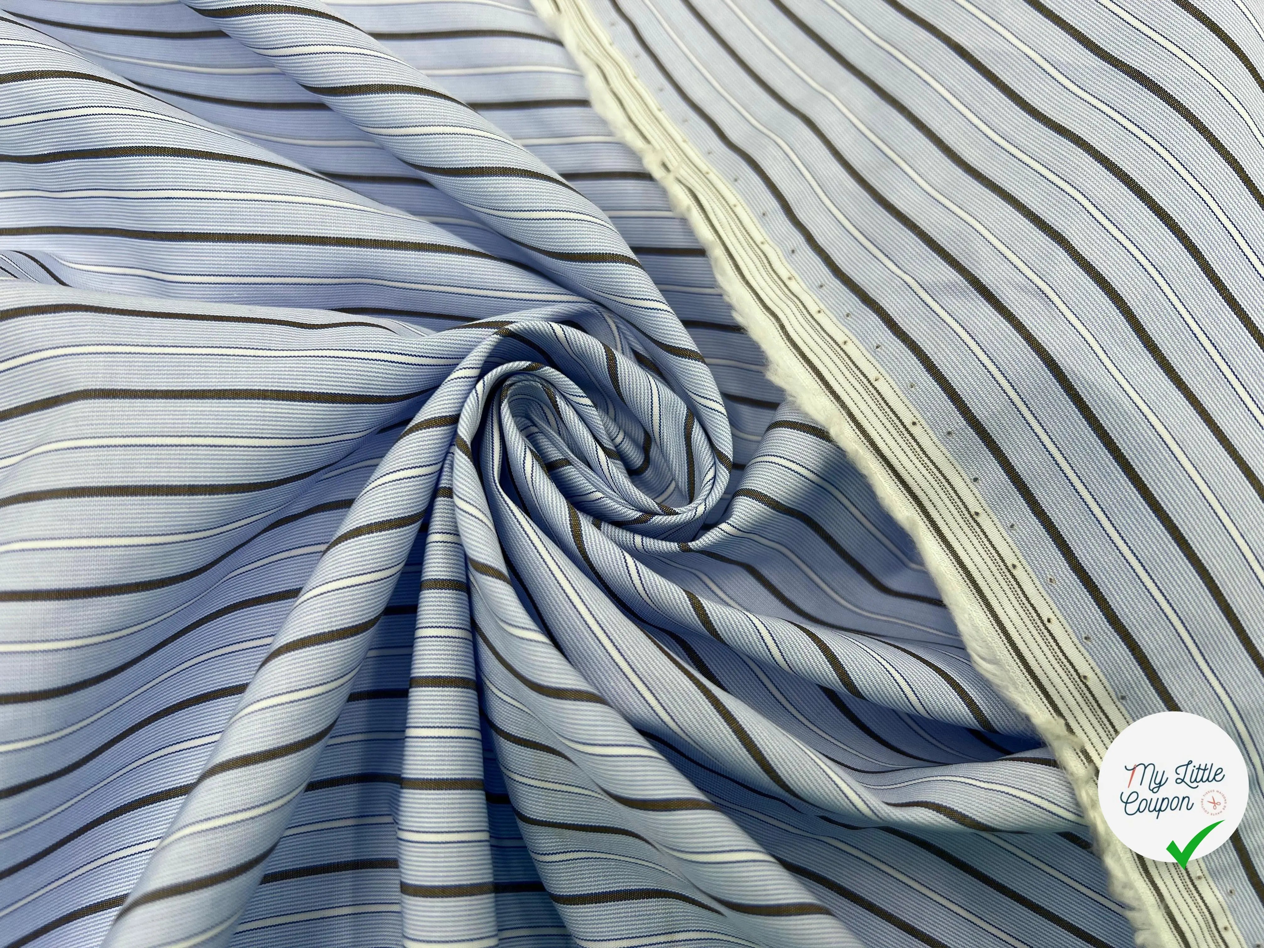 POPELINE DE COTON CHEMISE RAYURES BLUE & BROWN - My Little Coupon - tissu - coudre