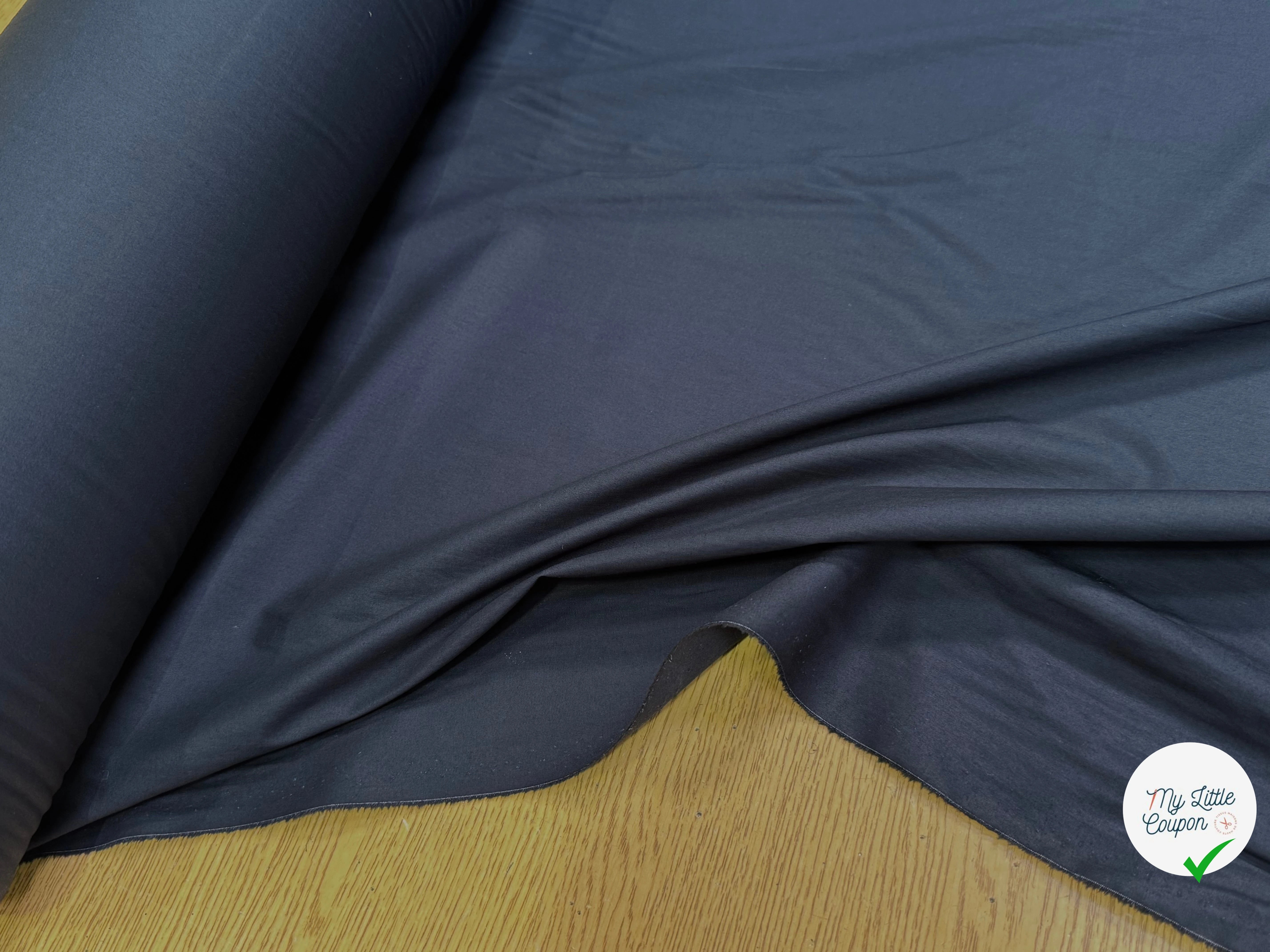 Tissu popeline de coton stretch bleu nuit - détail du tissu