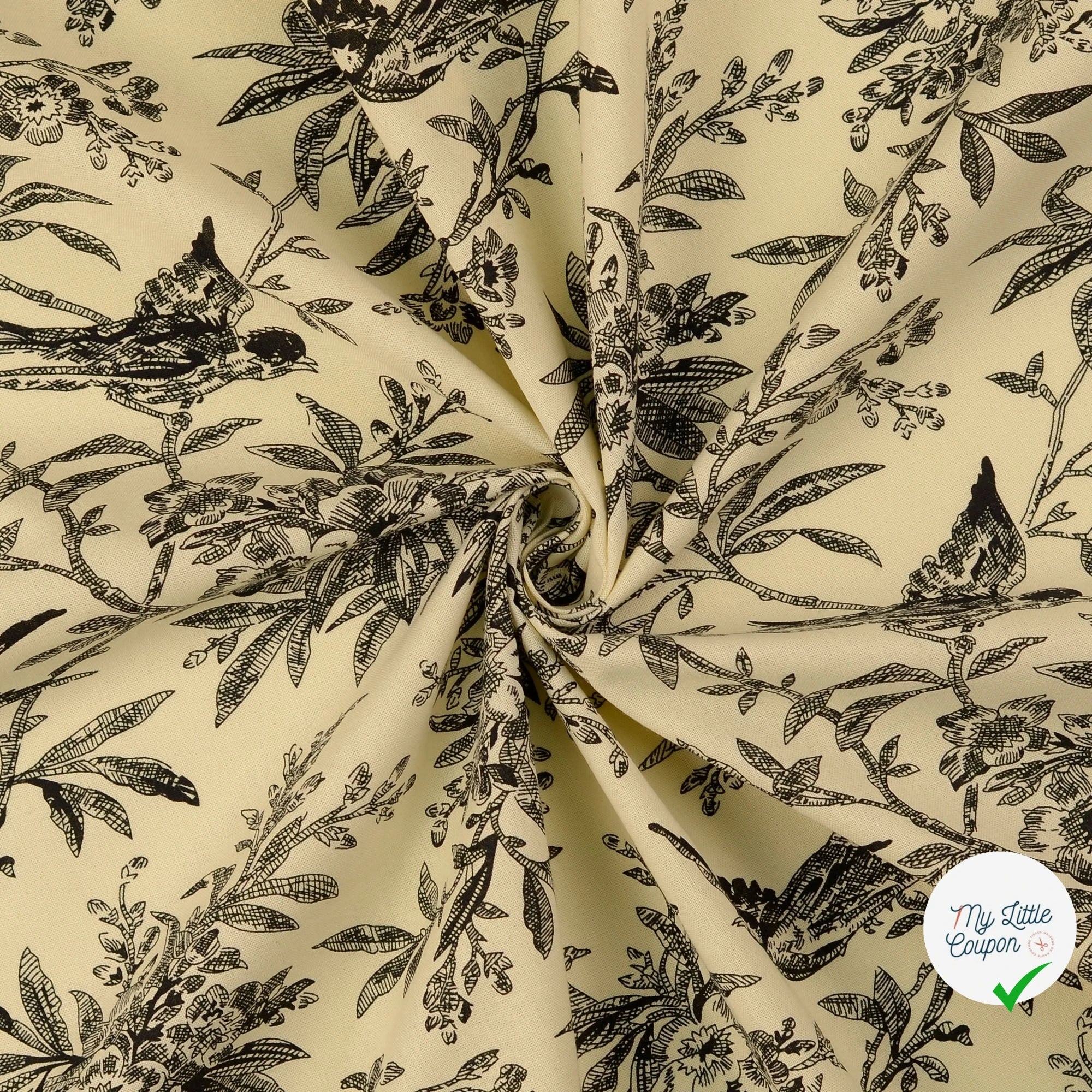 POPELINE DE COTON FEUILLES NOIR - My Little Coupon