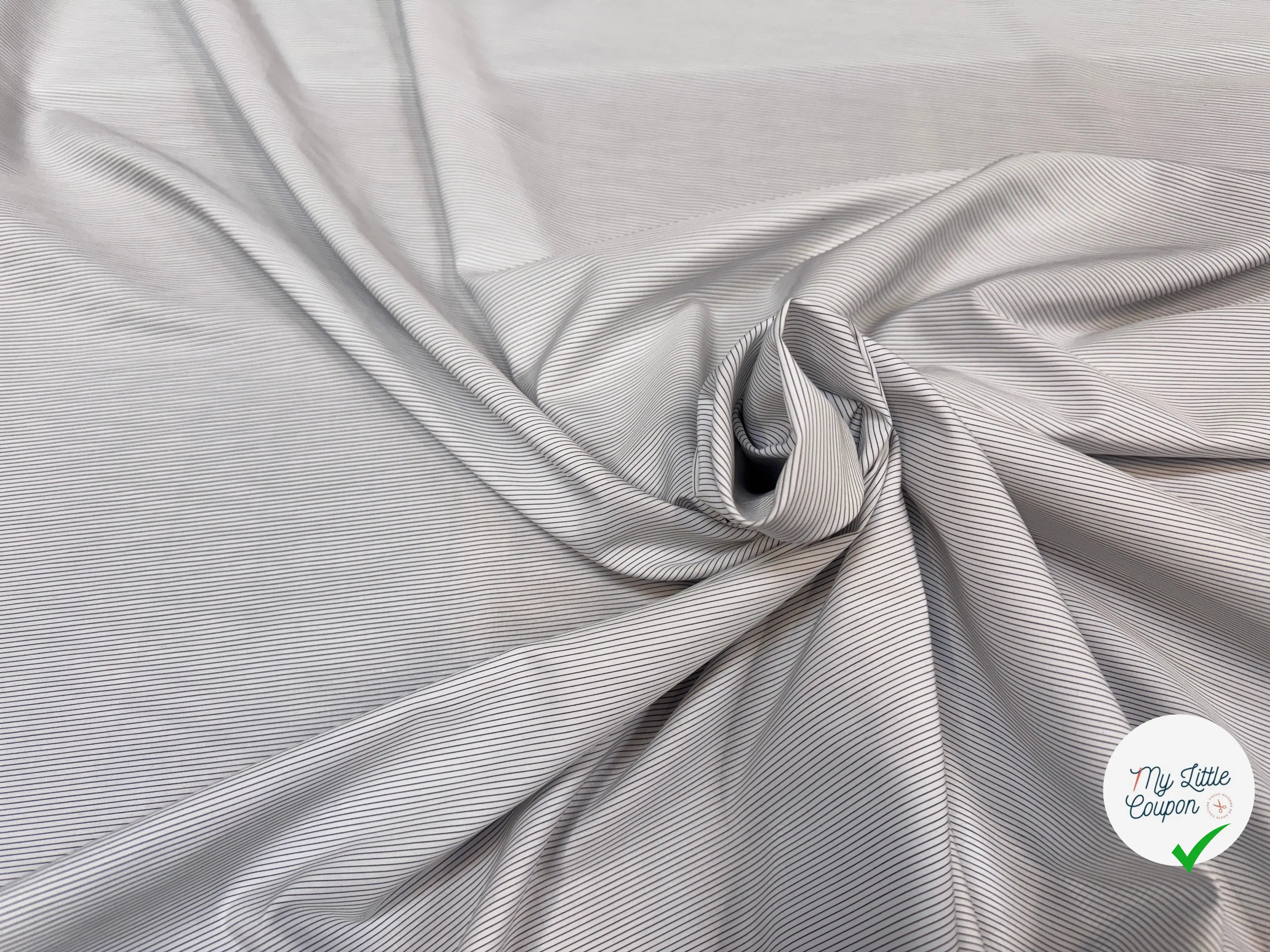 POPELINE DE COTON FINES RAYURES BLEU ET MARRON - My Little Coupon