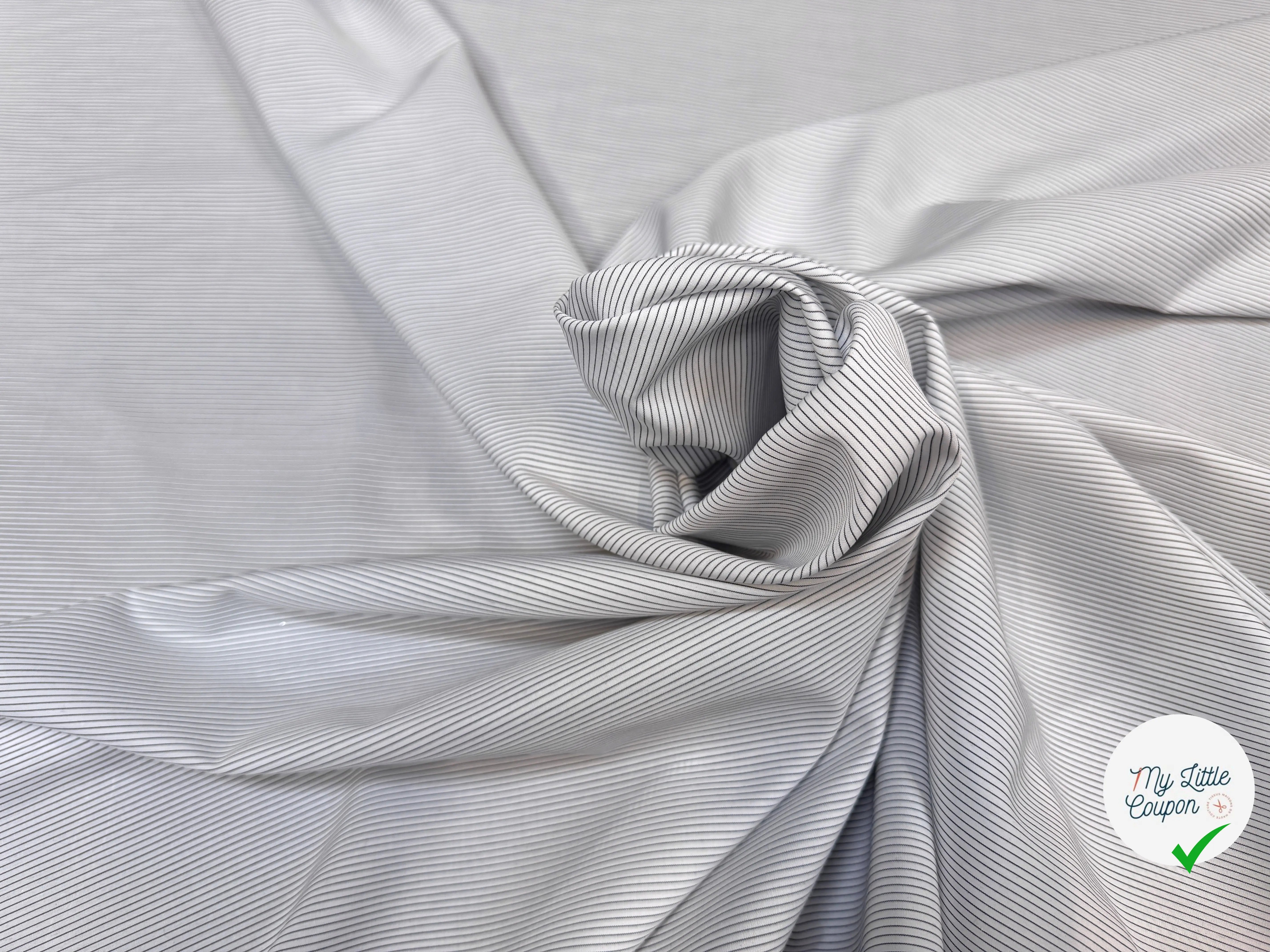 POPELINE DE COTON FINES RAYURES BLEU ET MARRON - My Little Coupon