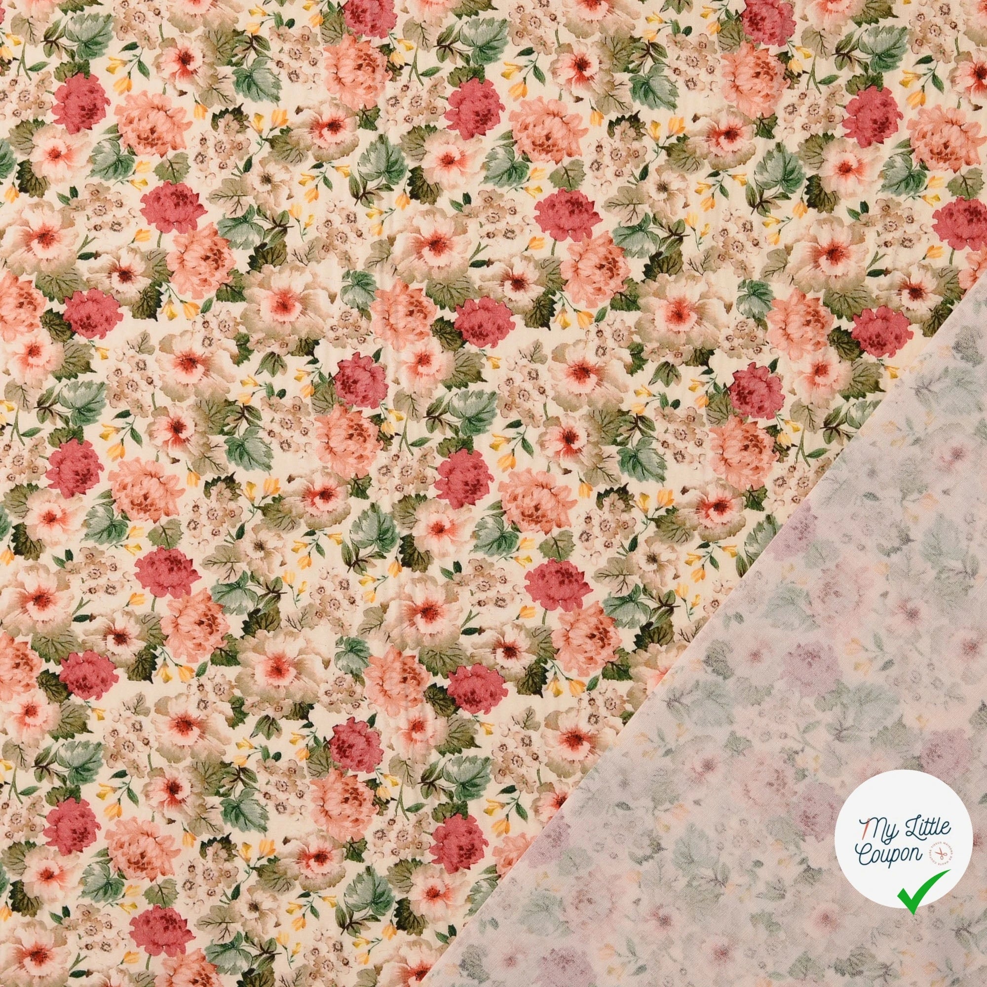 POPELINE DE COTON FLEURS BLANC CASSÉ - My Little Coupon