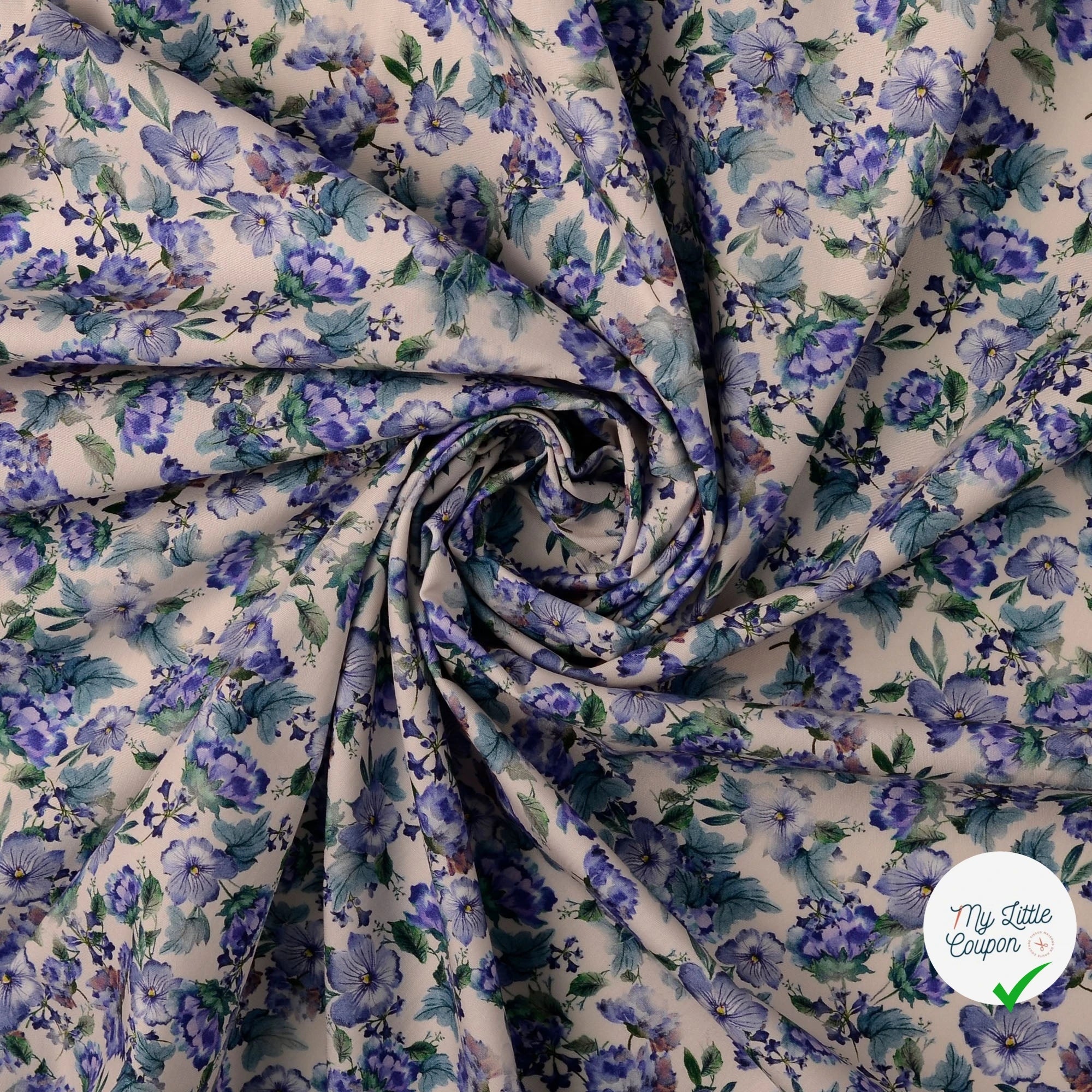 POPELINE DE COTON FLEURS FOND BLANC CASSÉ - My Little Coupon