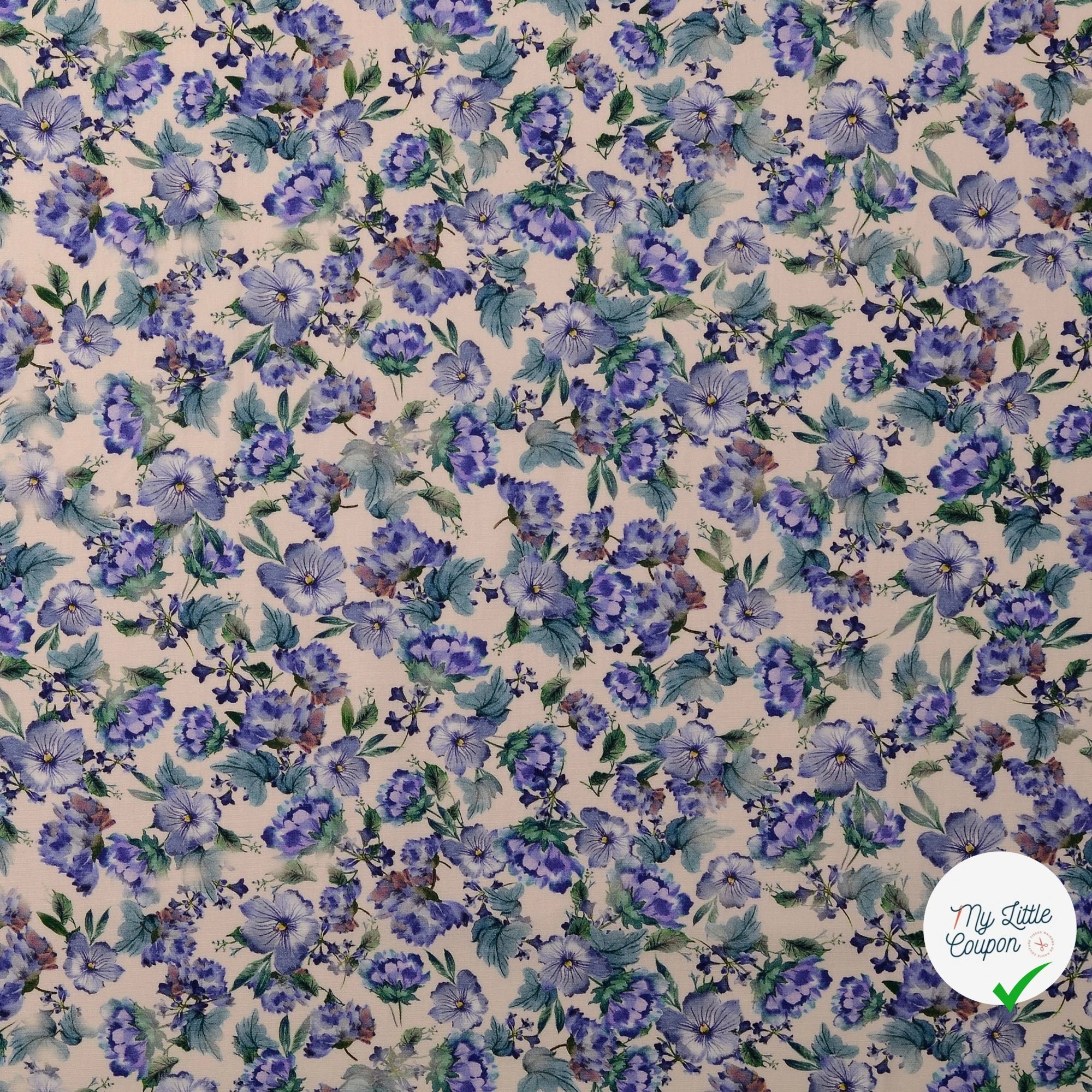 POPELINE DE COTON FLEURS FOND BLANC CASSÉ - My Little Coupon