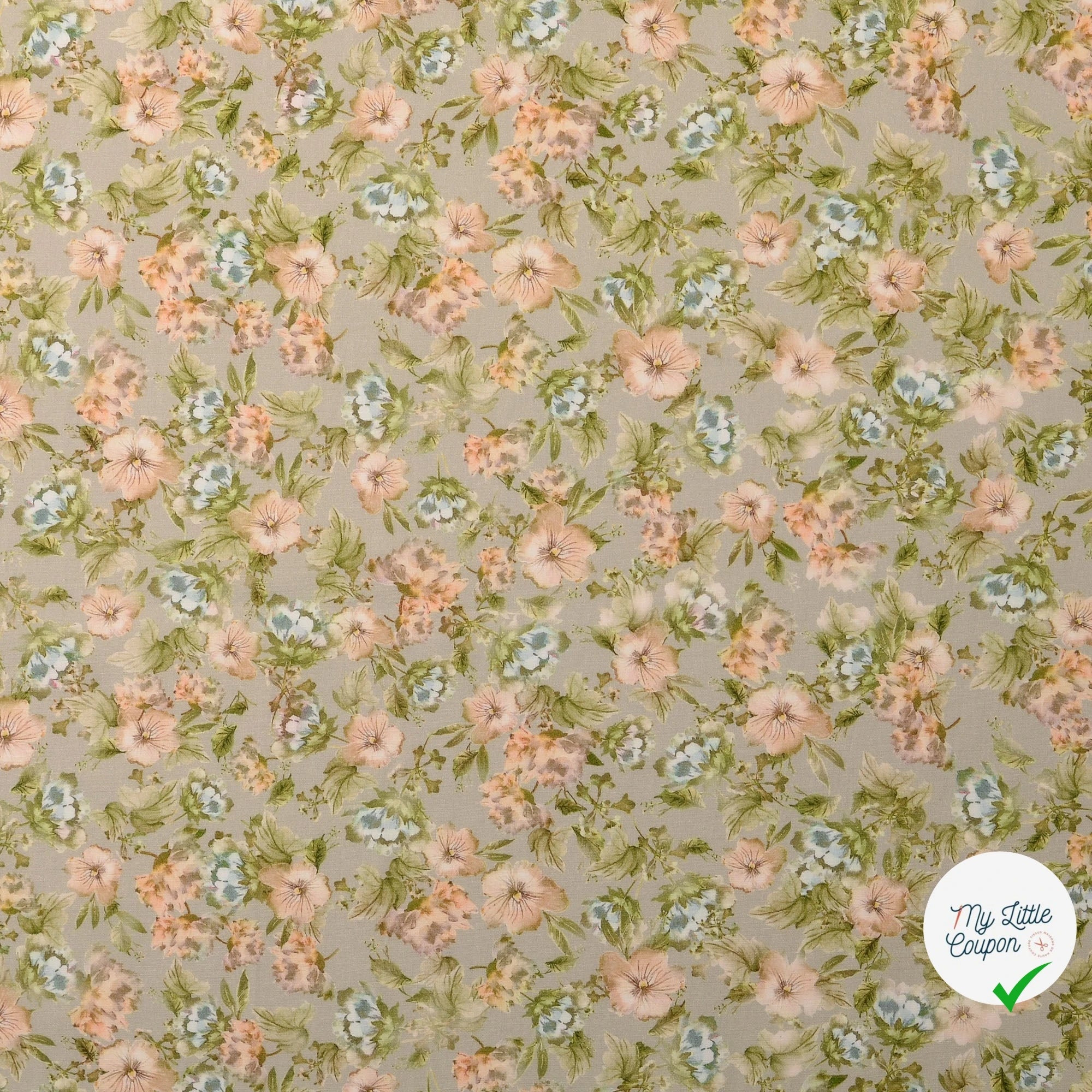 POPELINE DE COTON FLEURS FOND GRIS - My Little Coupon