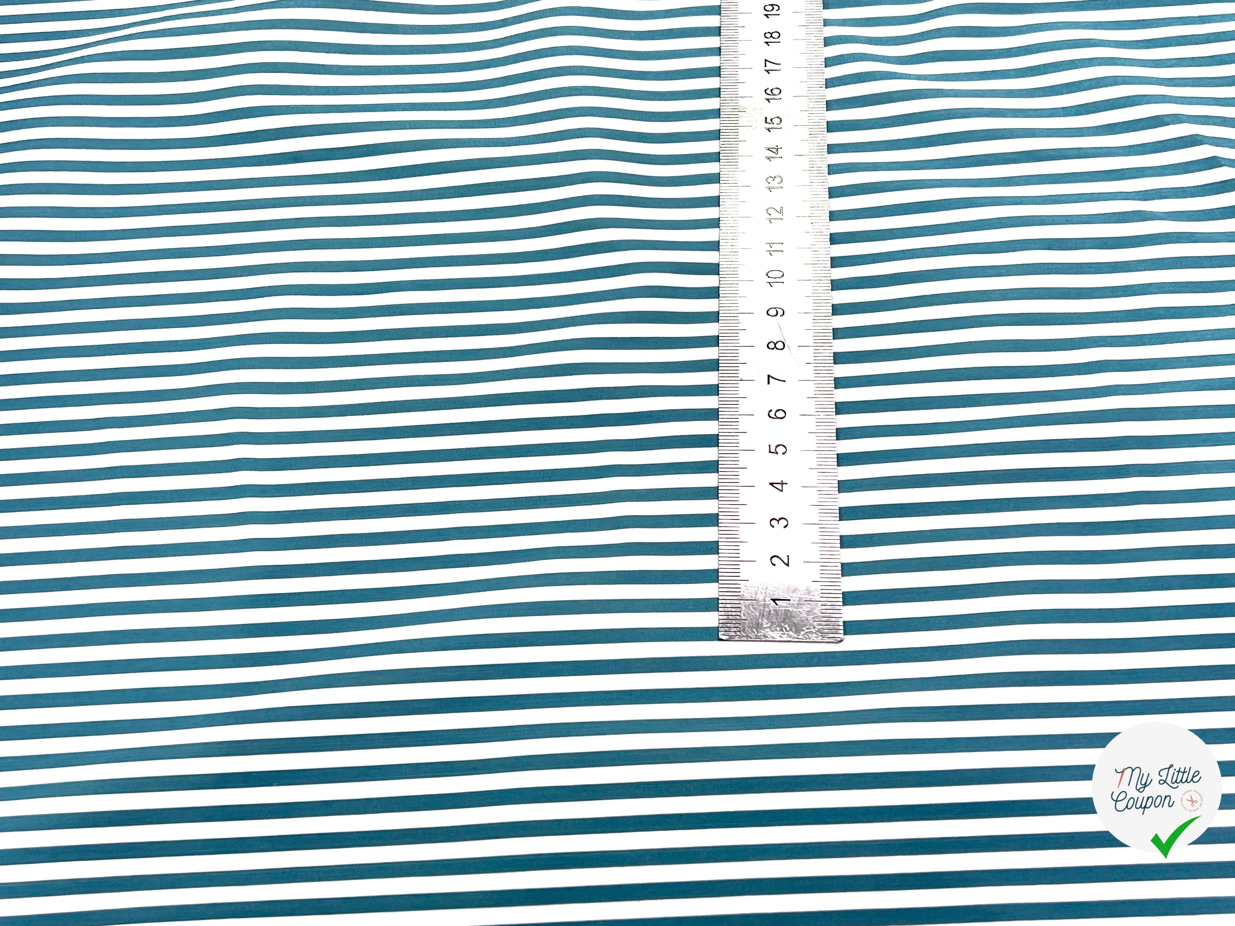 POPELINE DE COTON FLUIDE STRETCH À RAYURES BLEU TEAL - My Little Coupon
