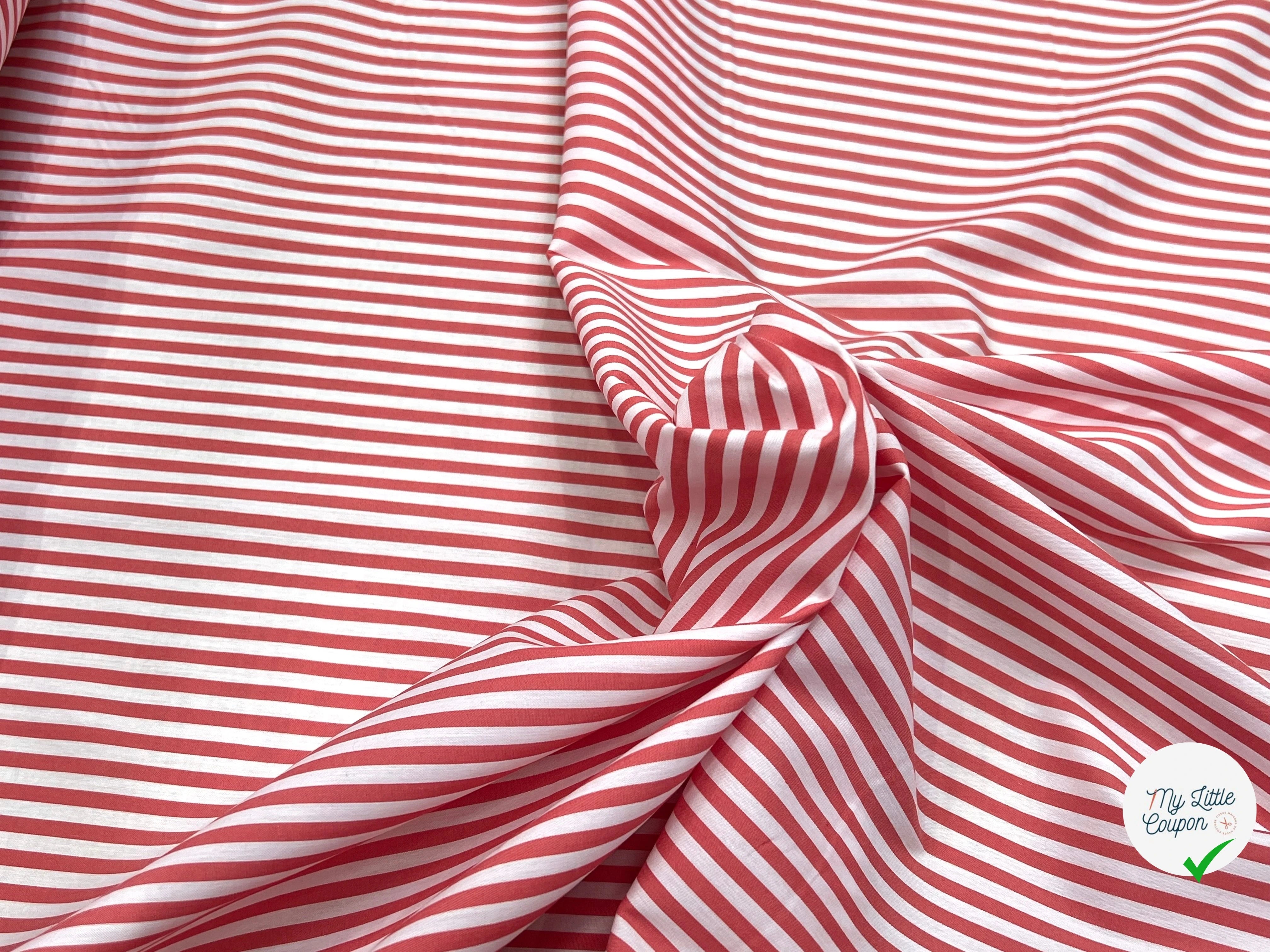 POPELINE DE COTON FLUIDE STRETCH À RAYURES INCARNADIN - My Little Coupon