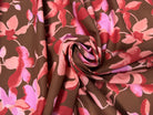 POPELINE DE COTON FOND MARRON FLEURS ROSE ET ROUGE - My Little Coupon