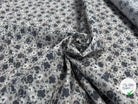 POPELINE DE COTON FOND VERT SAUGE MOTIFS FLEURS GRIS ET MARRON - My Little Coupon