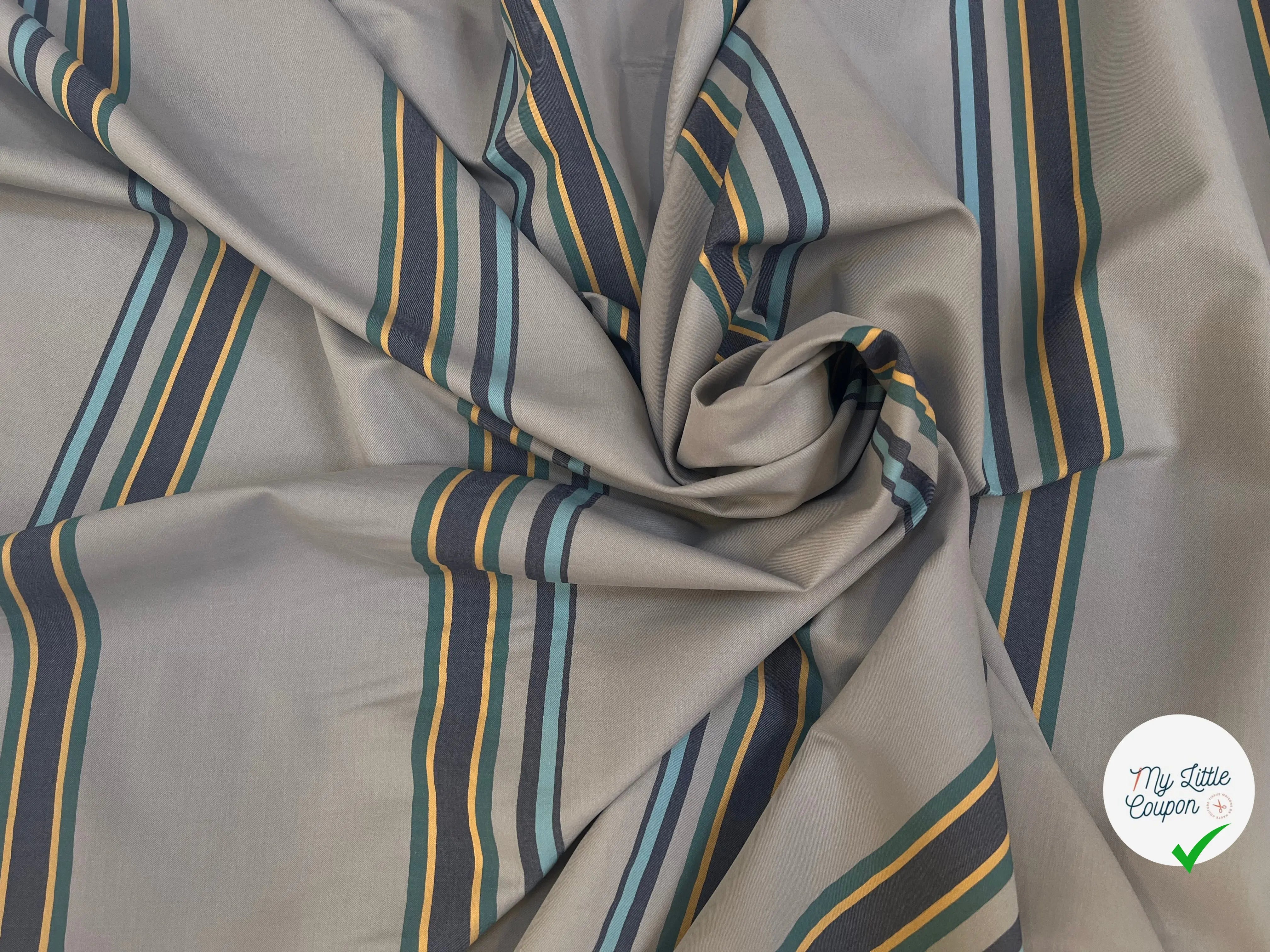 POPELINE DE COTON GRISE FINEMENT SERGÉE RAYURES HORIZONTALES - My Little Coupon