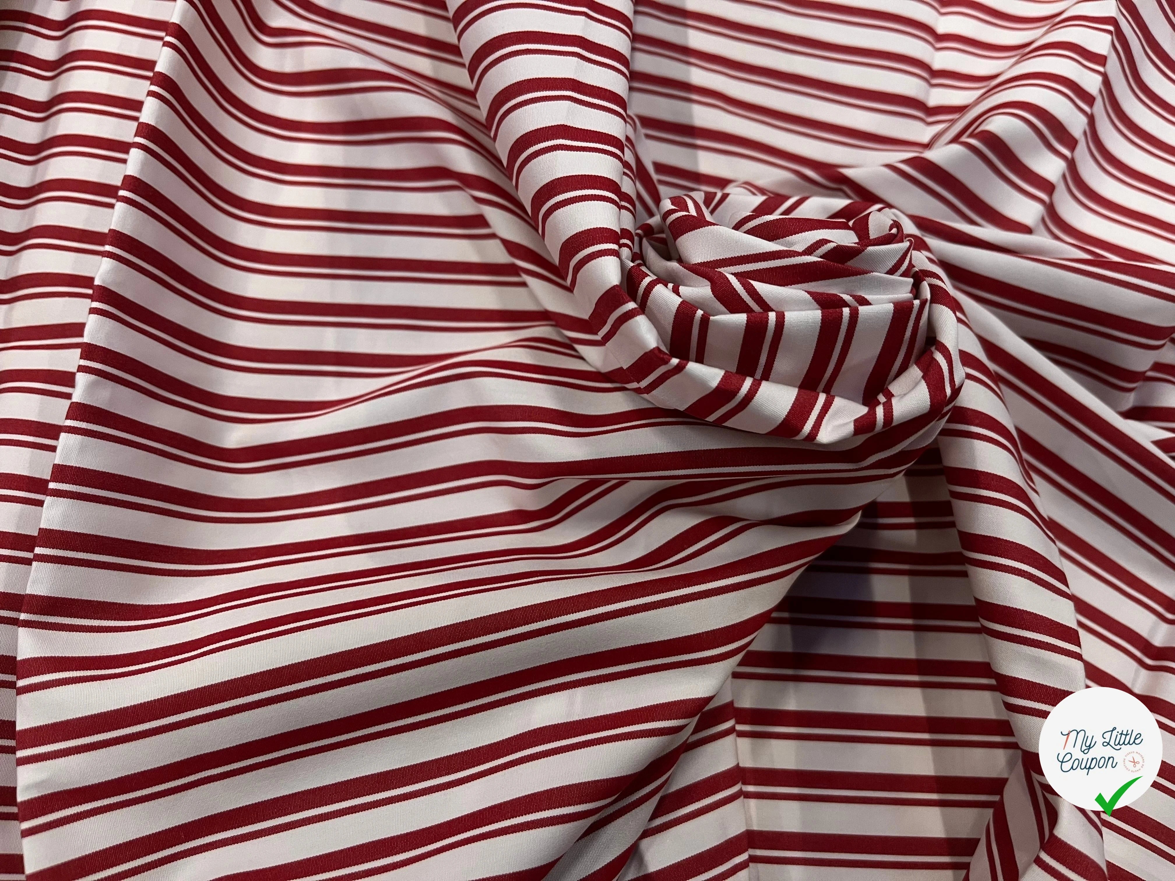 POPELINE DE COTON GROSSES RAYURES BORDEAUX ET BLANC - My Little Coupon