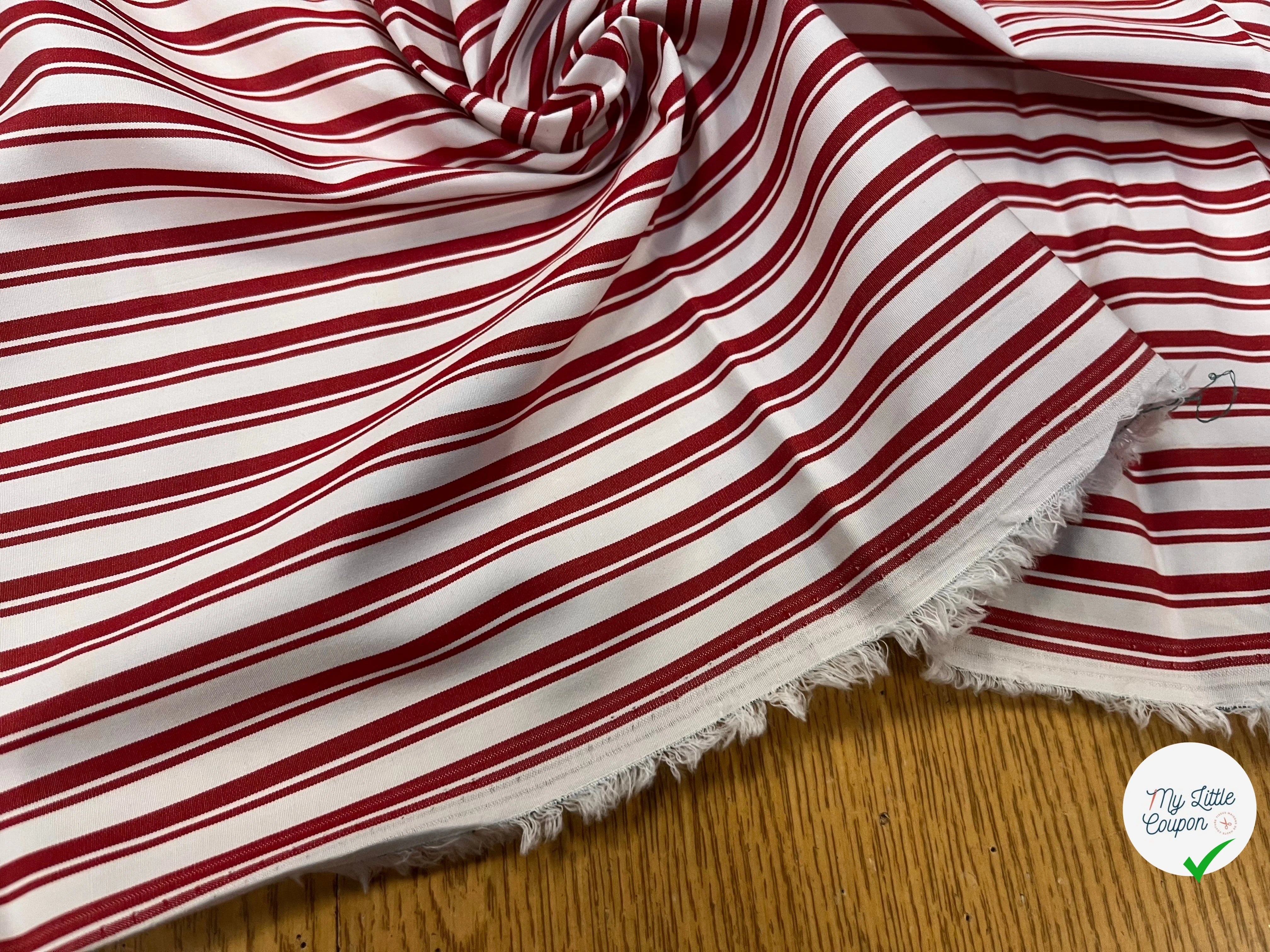 POPELINE DE COTON GROSSES RAYURES BORDEAUX ET BLANC - My Little Coupon