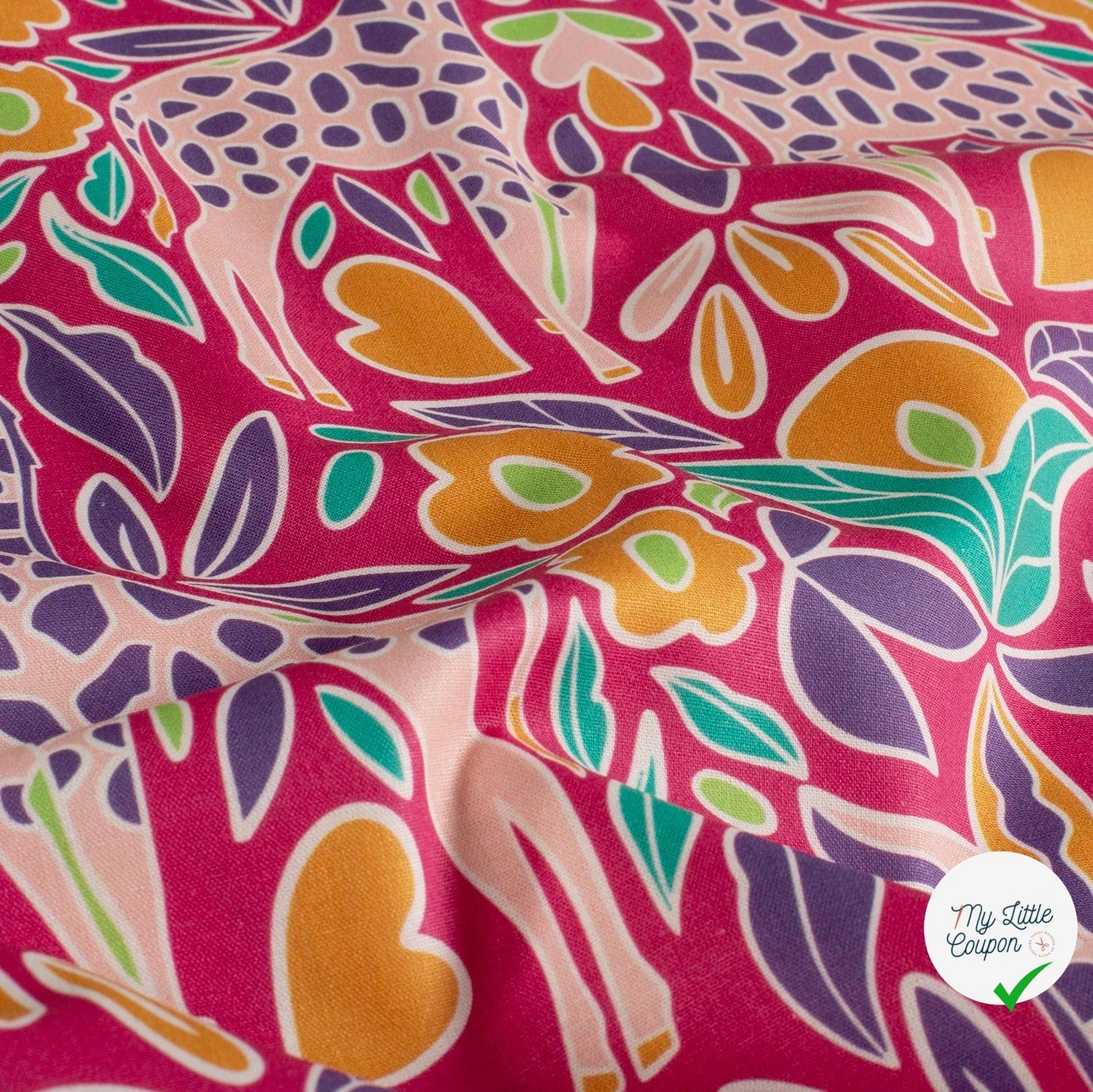 POPELINE DE COTON IMPRIMÉ GIRAFES ROSE - My Little Coupon