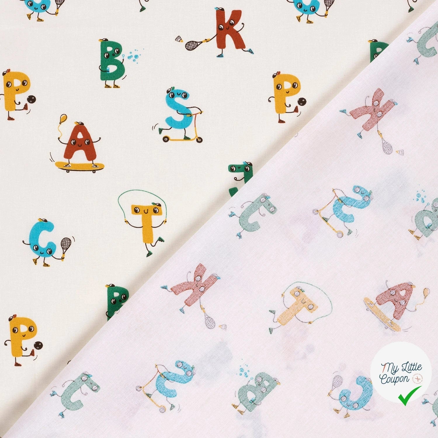 POPELINE DE COTON IMPRIMÉ LETTRES BLANC CASSÉ - My Little Coupon