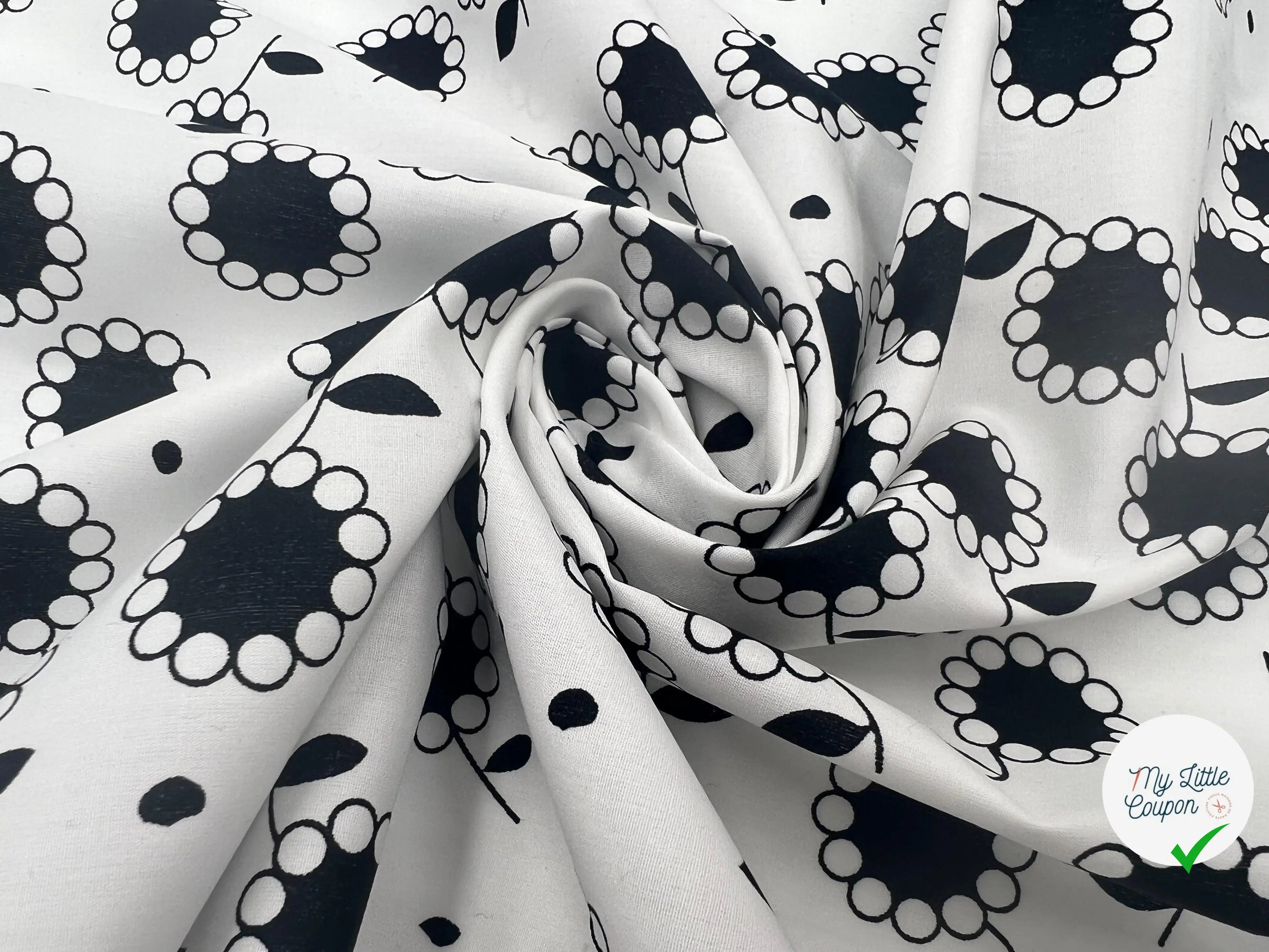 POPELINE DE COTON IMPRIMÉ SWEET MARGUERITE NOIR - My Little Coupon - tissu - coudre