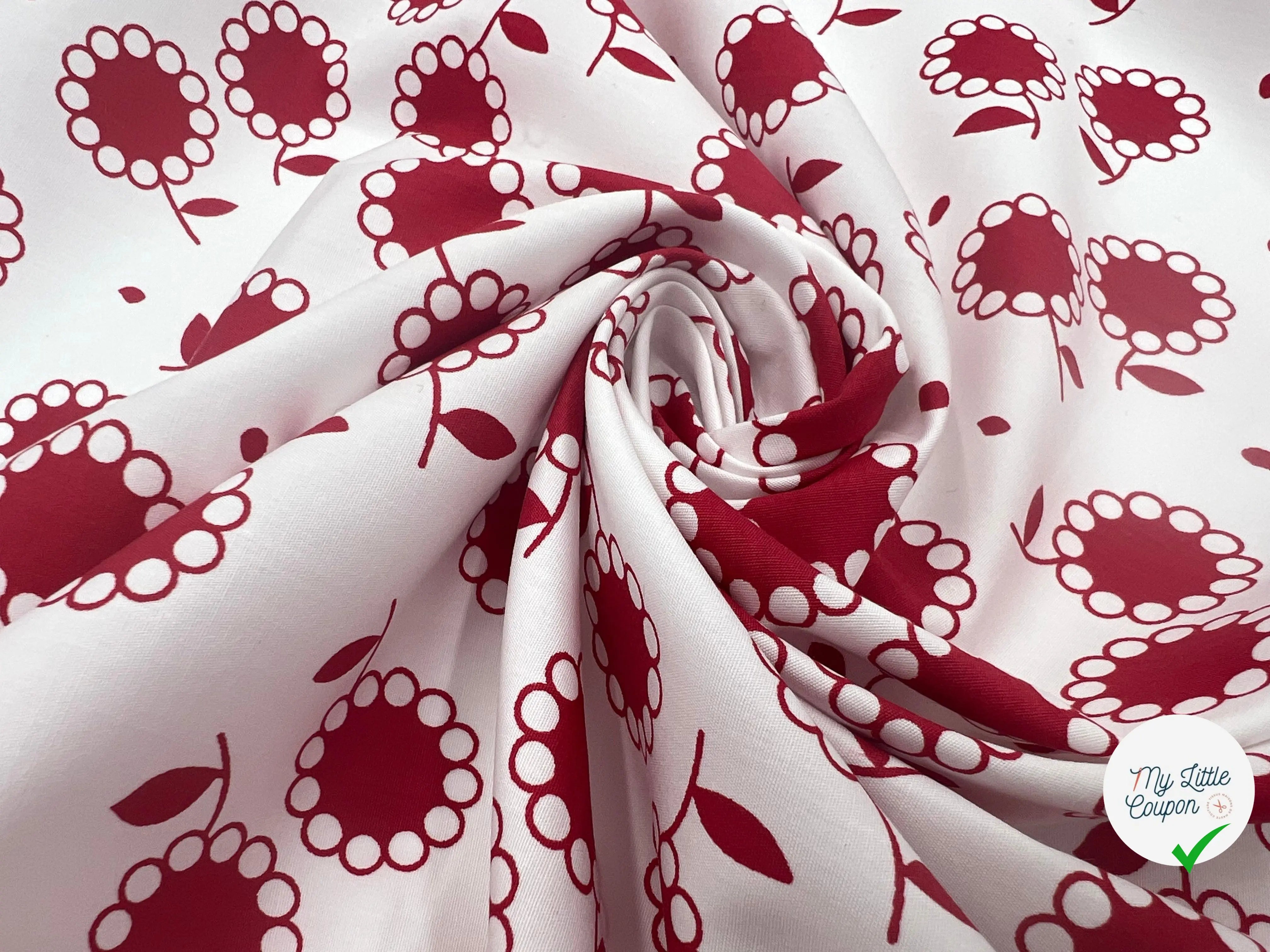 POPELINE DE COTON IMPRIMÉ SWEET MARGUERITE ROUGE - My Little Coupon - tissu - coudre