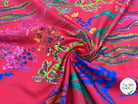 POPELINE DE COTON IMPRIMÉE EDEN COLORÉ FOND ROUGE FUCHSIA - My Little Coupon - tissu - coudre