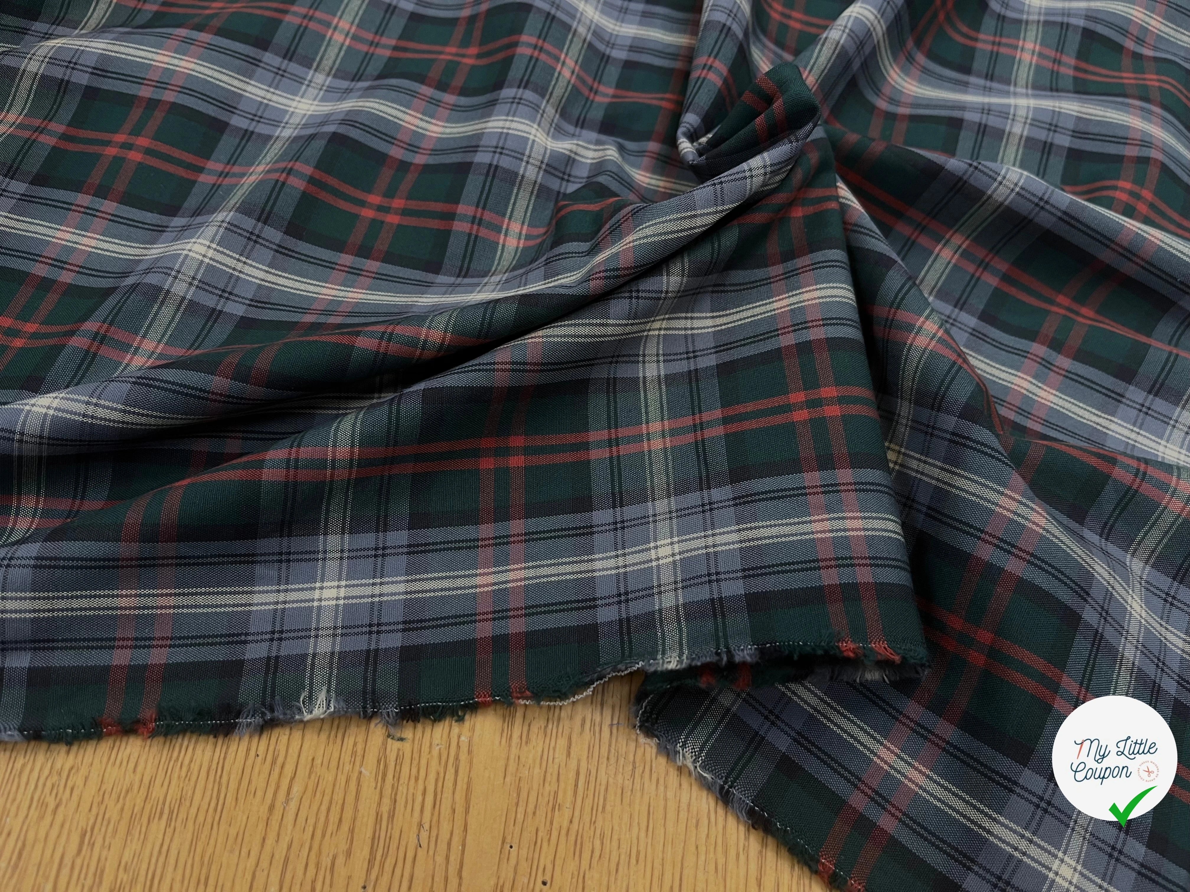 POPELINE DE COTON MOTIF PRINCE DE GALLES VERT, GRIS ET ROUGE 145CM - My Little Coupon
