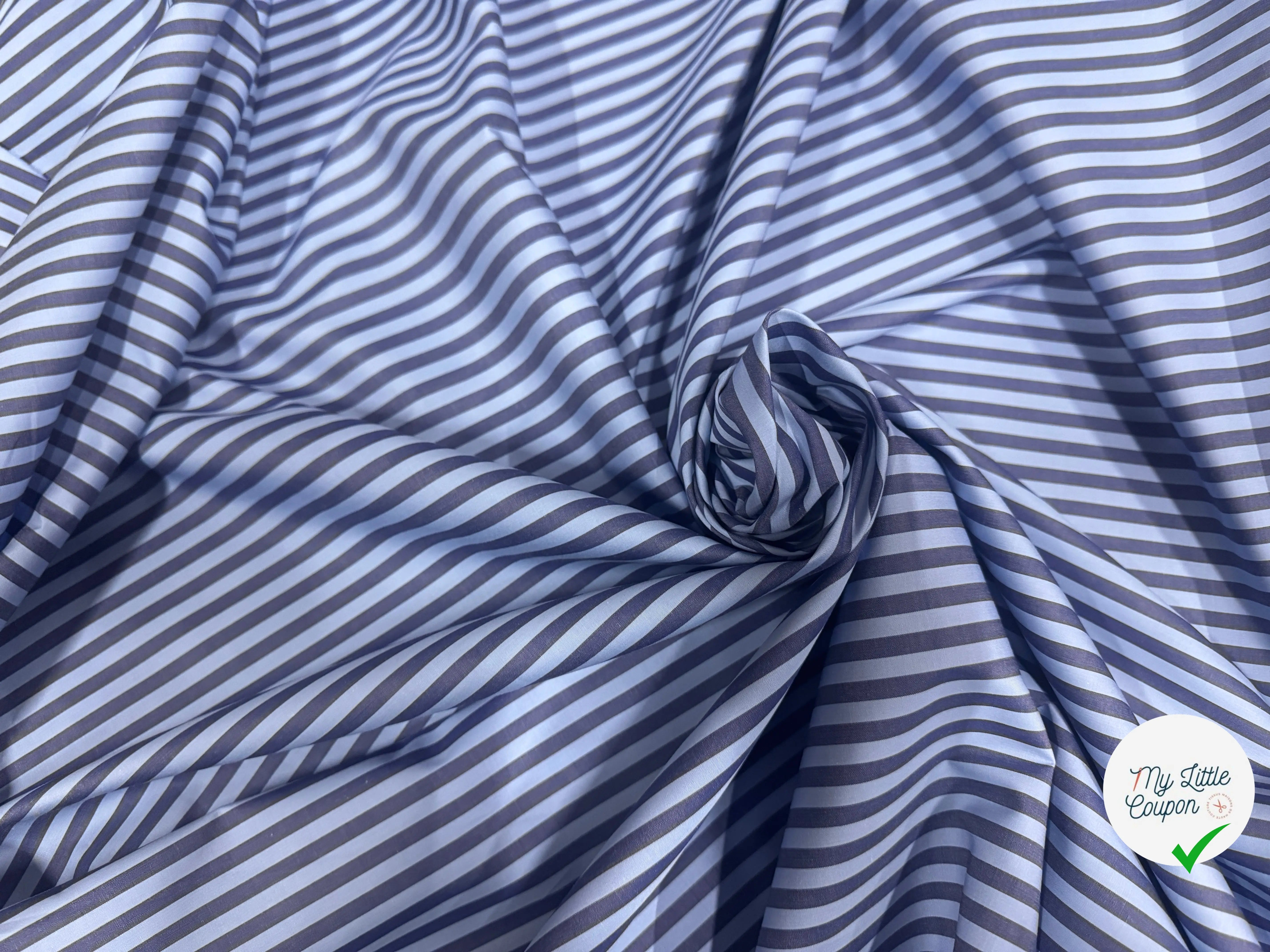 POPELINE DE COTON OEKOTEX RAYURES BLEU SUR BLEU - My Little Coupon