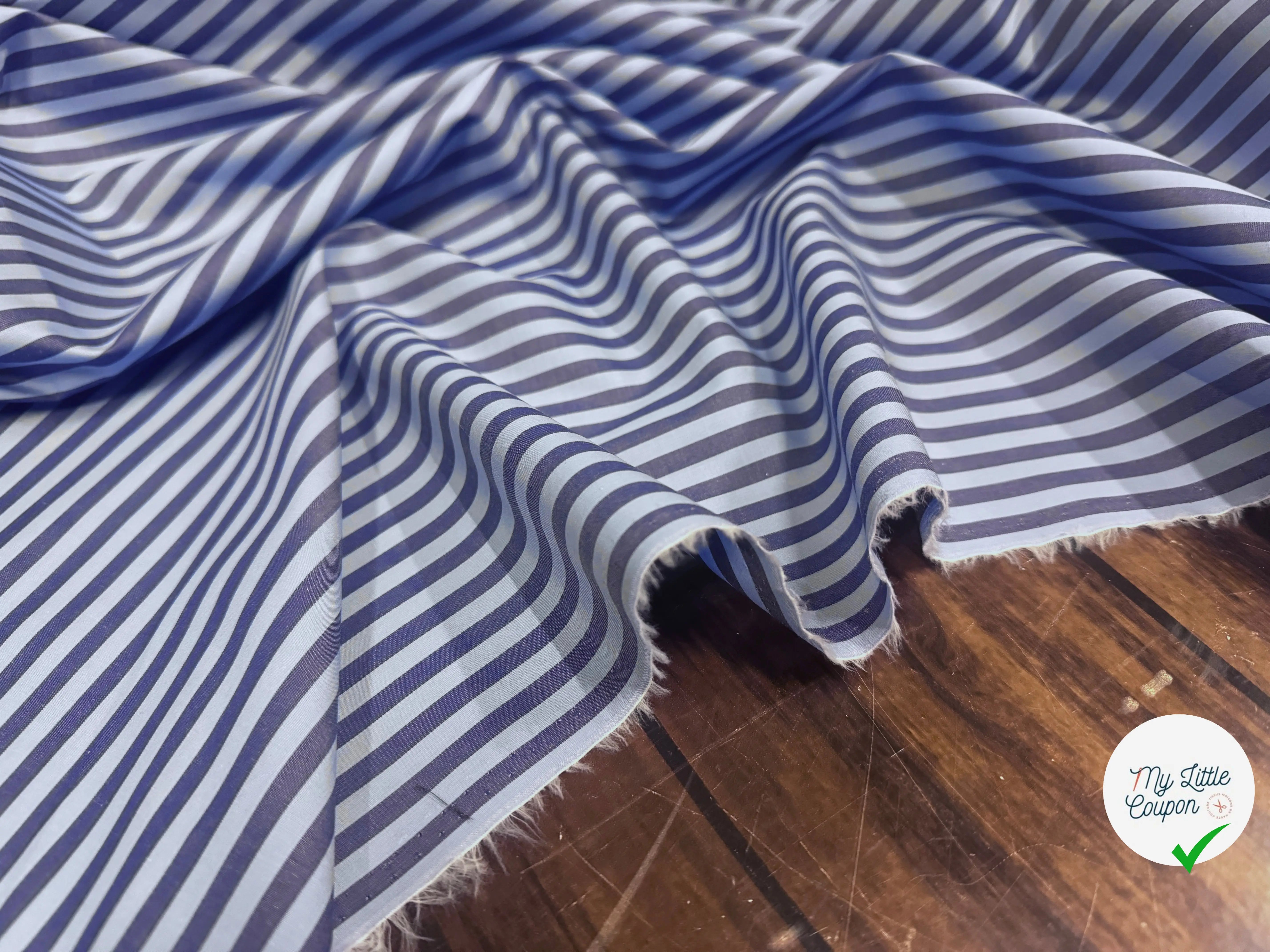 POPELINE DE COTON OEKOTEX RAYURES BLEU SUR BLEU - My Little Coupon
