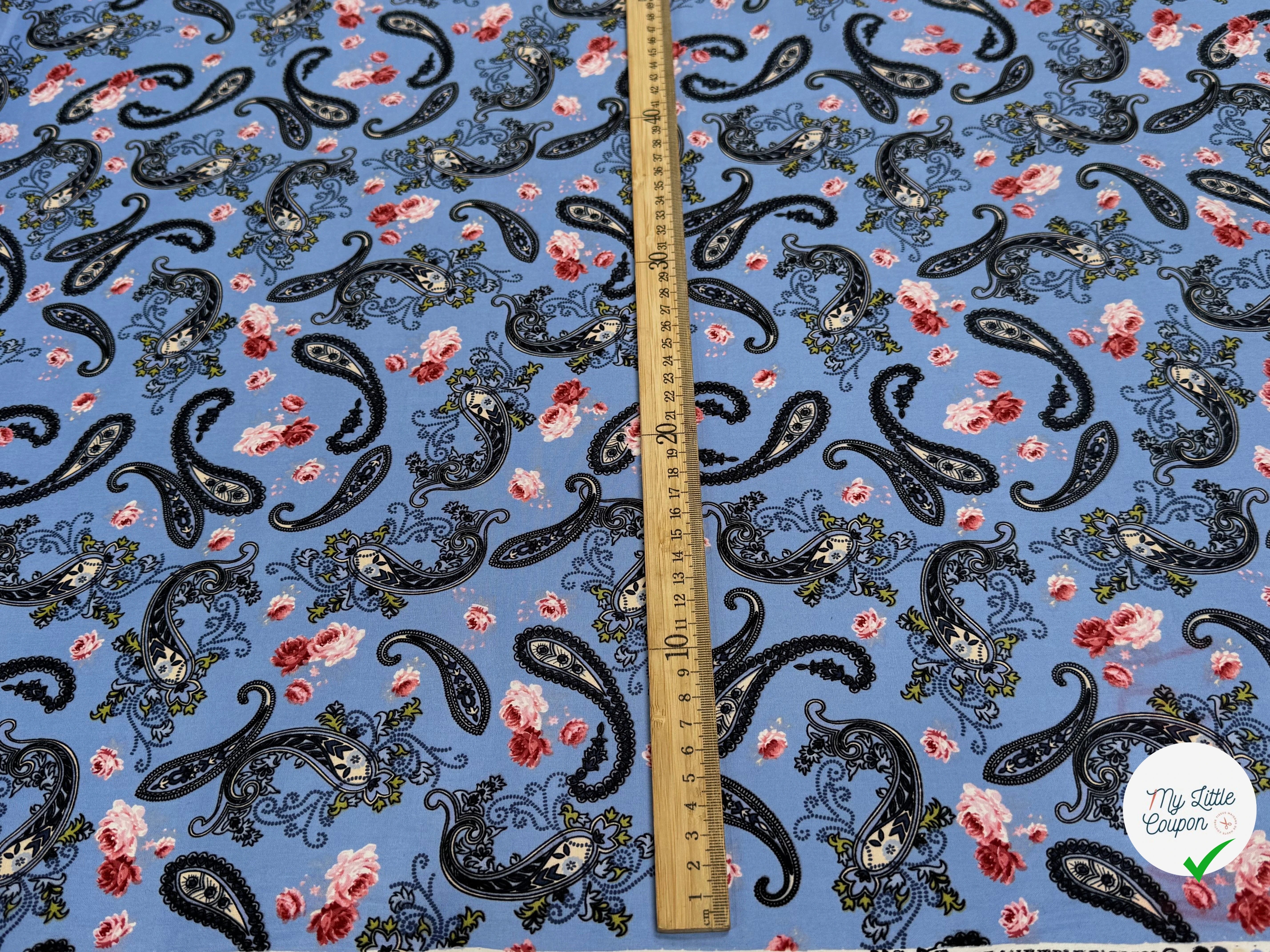 POPELINE DE COTON PAISLEY BLEU - My Little Coupon